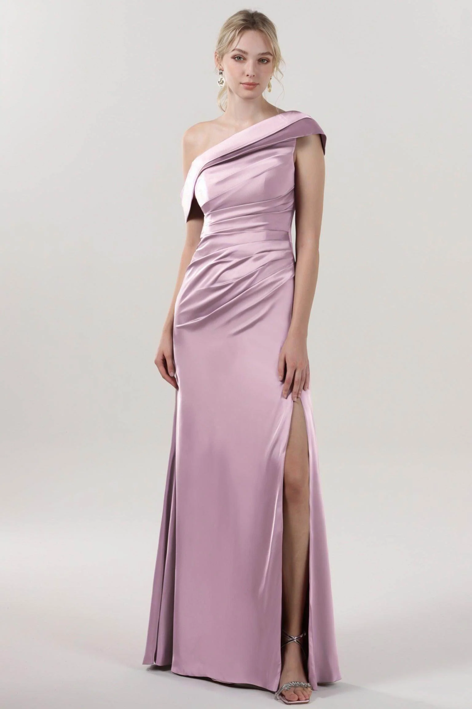 Sheath-Column Maxi Luxe Satin Bridesmaid Dress CS0609BM