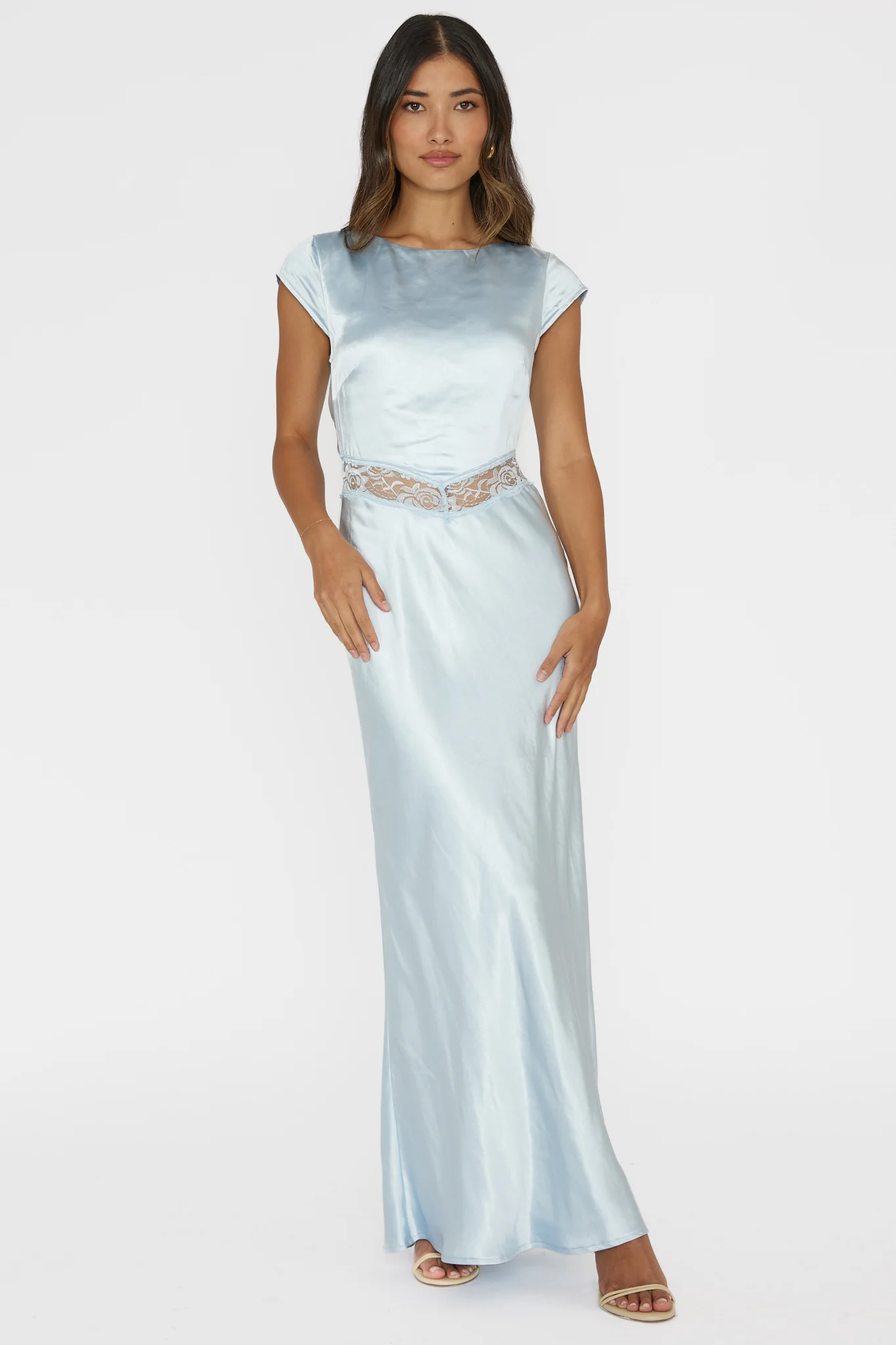 Taken Heart Lace Trim Tied Back Dress Baby Blue