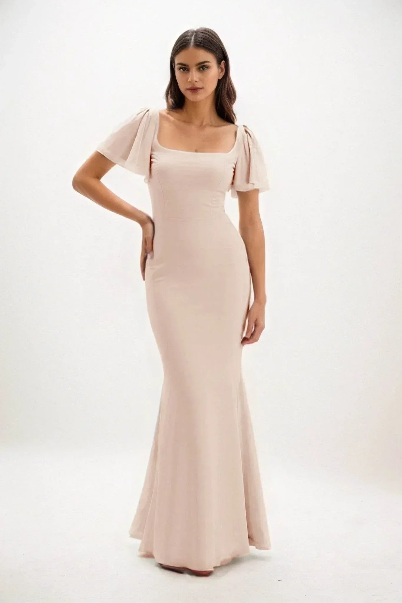 Sheath-Column Maxi Chiffon Bridesmaid Dress CB0813