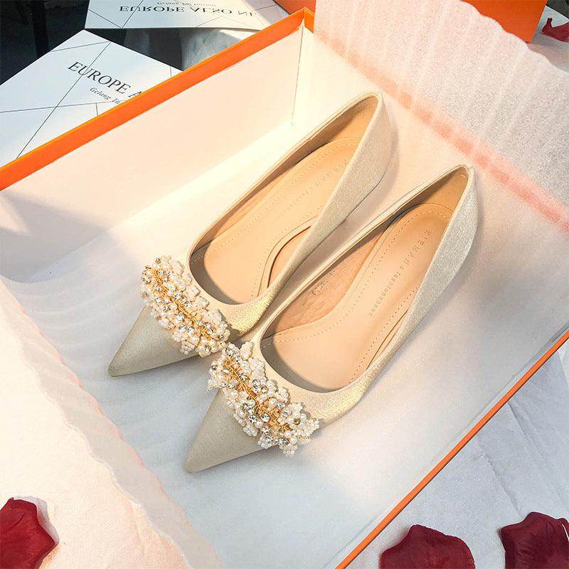 Pearl Satin Pointy Stiletto Heels 683923492274