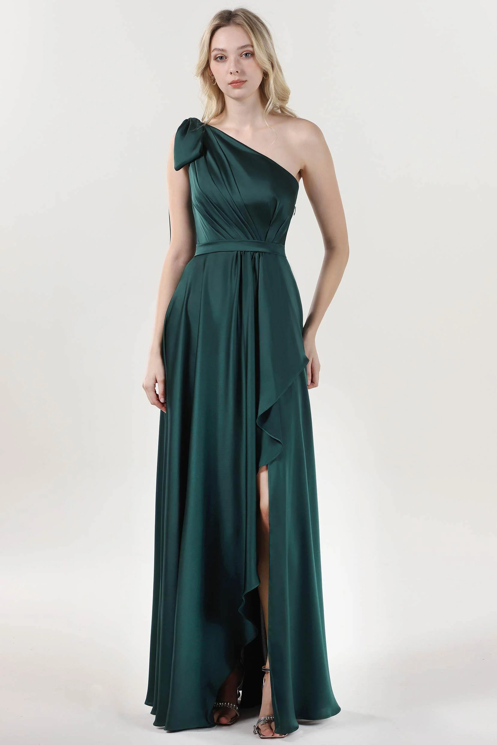 Asymmetrical Maxi Luxe Satin Bridesmaid Dress CS0603BM