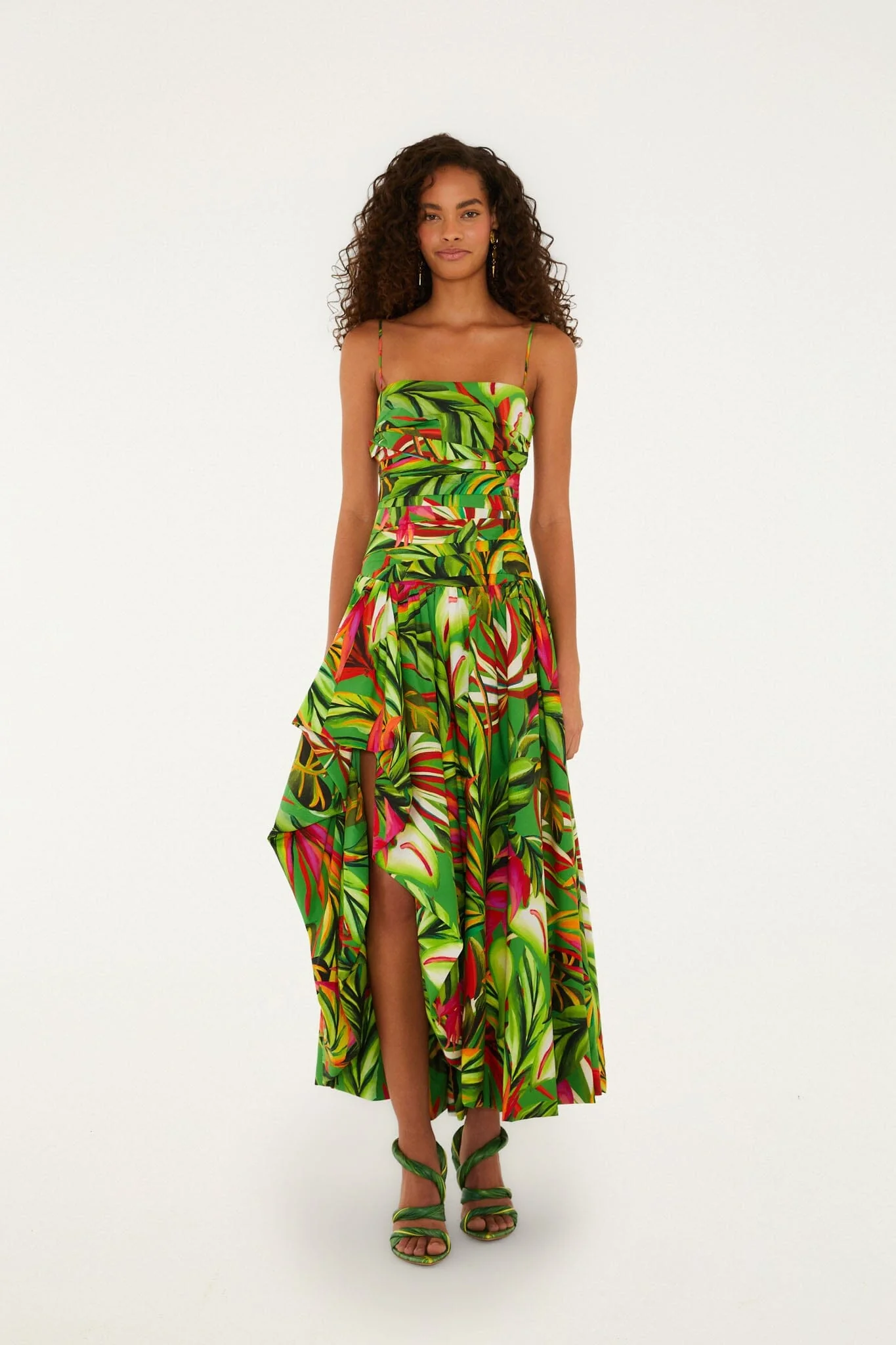 Green Tropical Dream Draped  Maxi Dress
