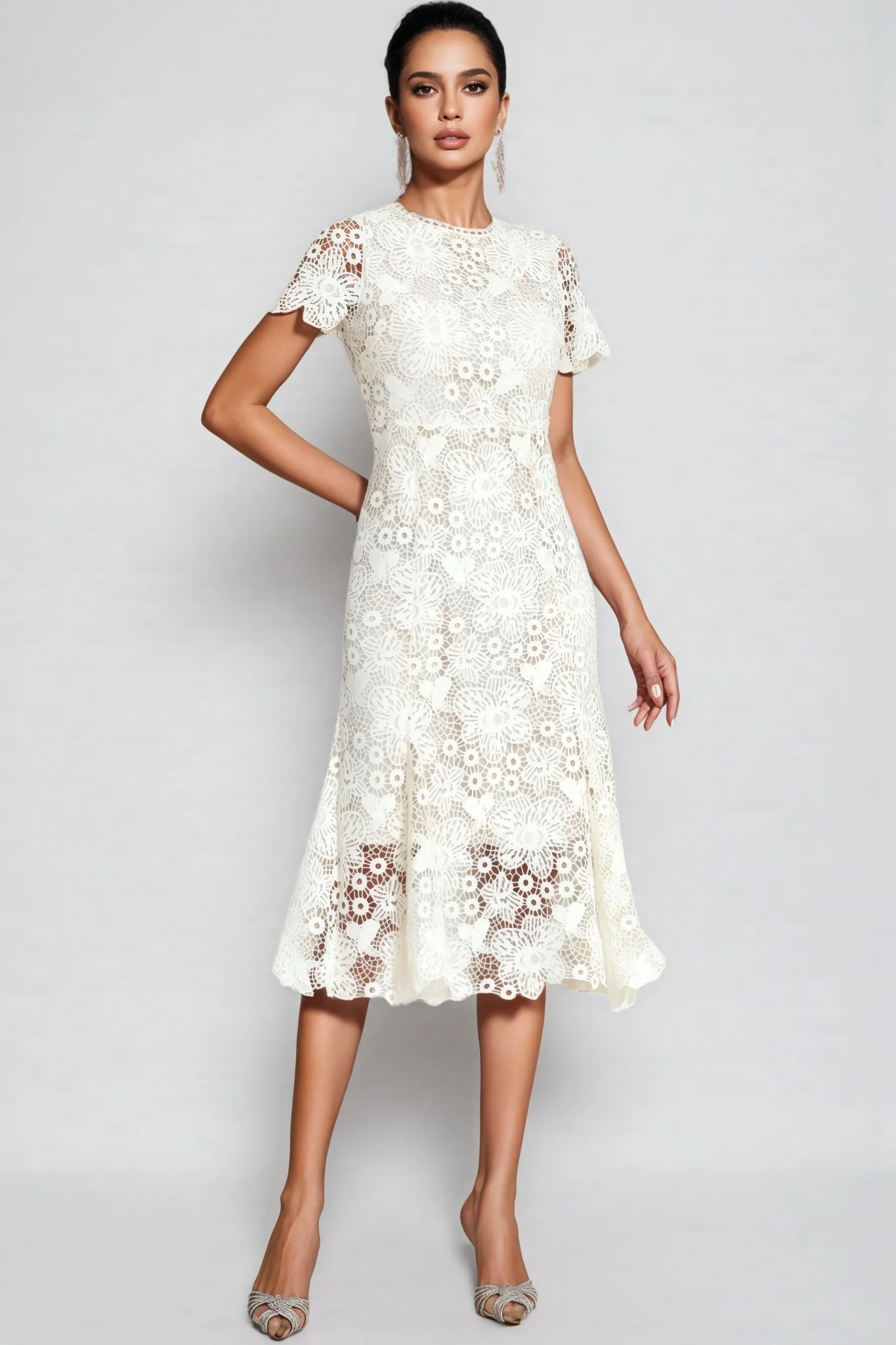 Nolaty beige Lace Mermaid Maxi Dress