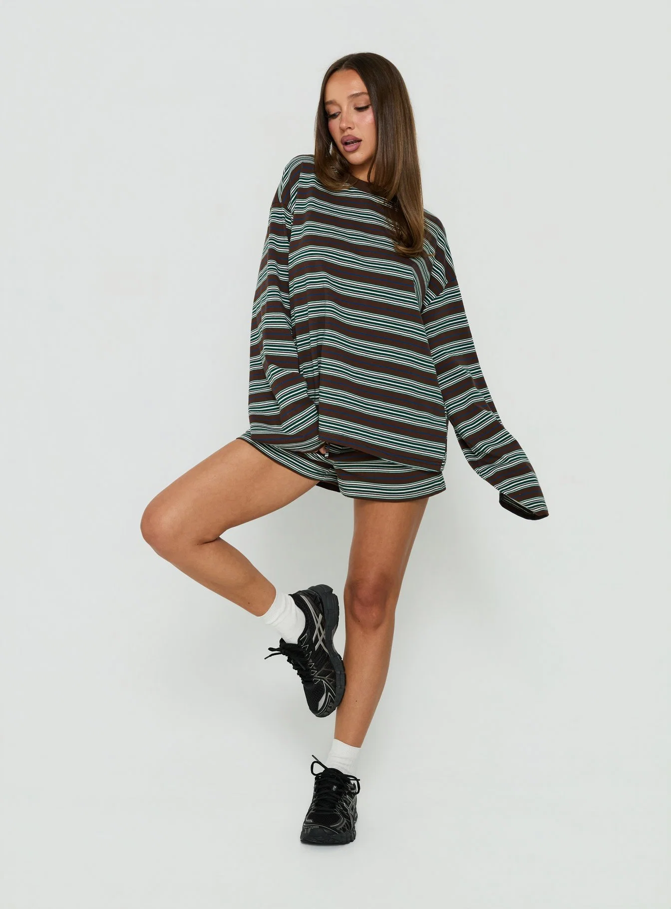 Settle Down Long Sleeve Top Brown Stripe