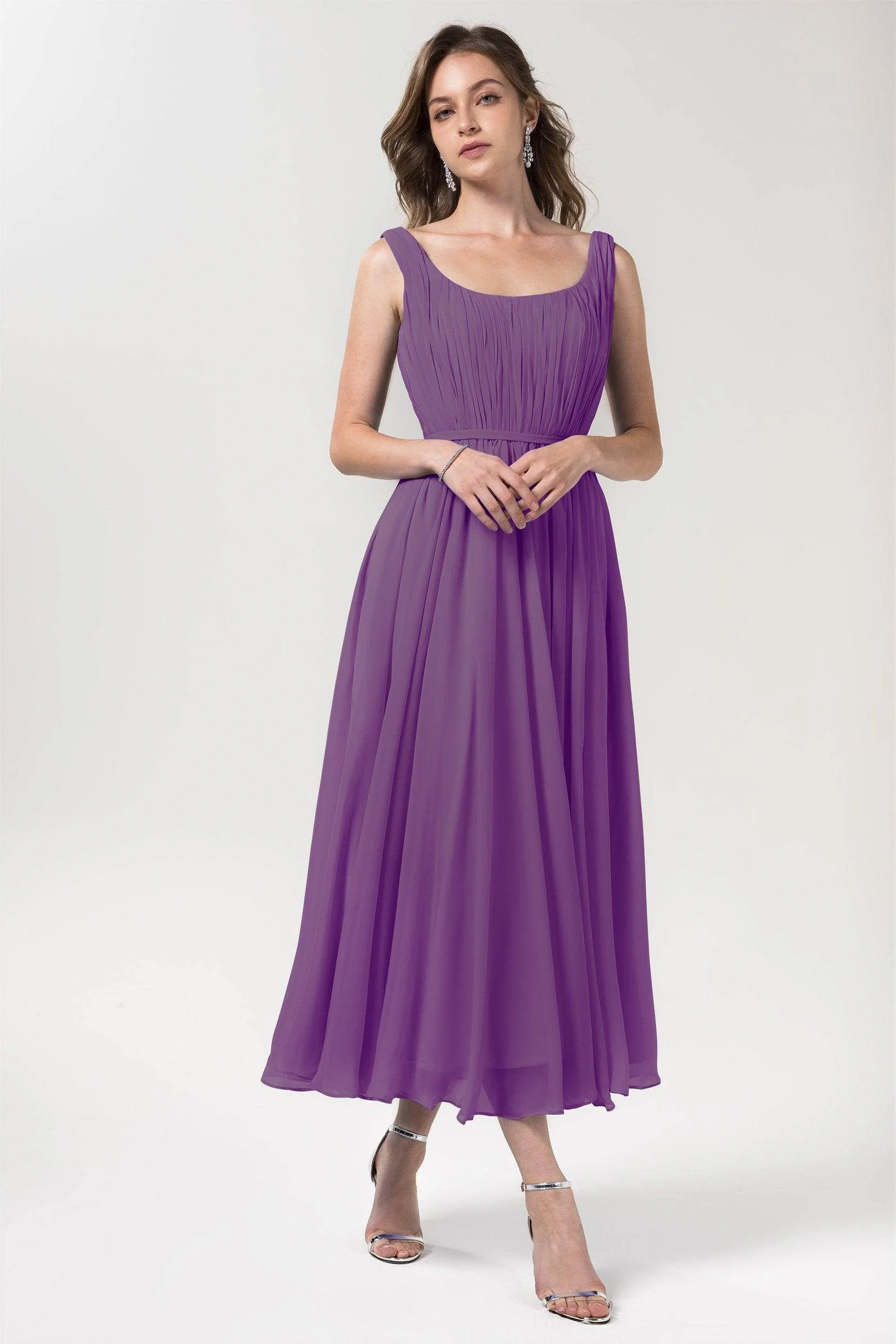 A-Line Tea Length Chiffon Bridesmaid Dress CB0555