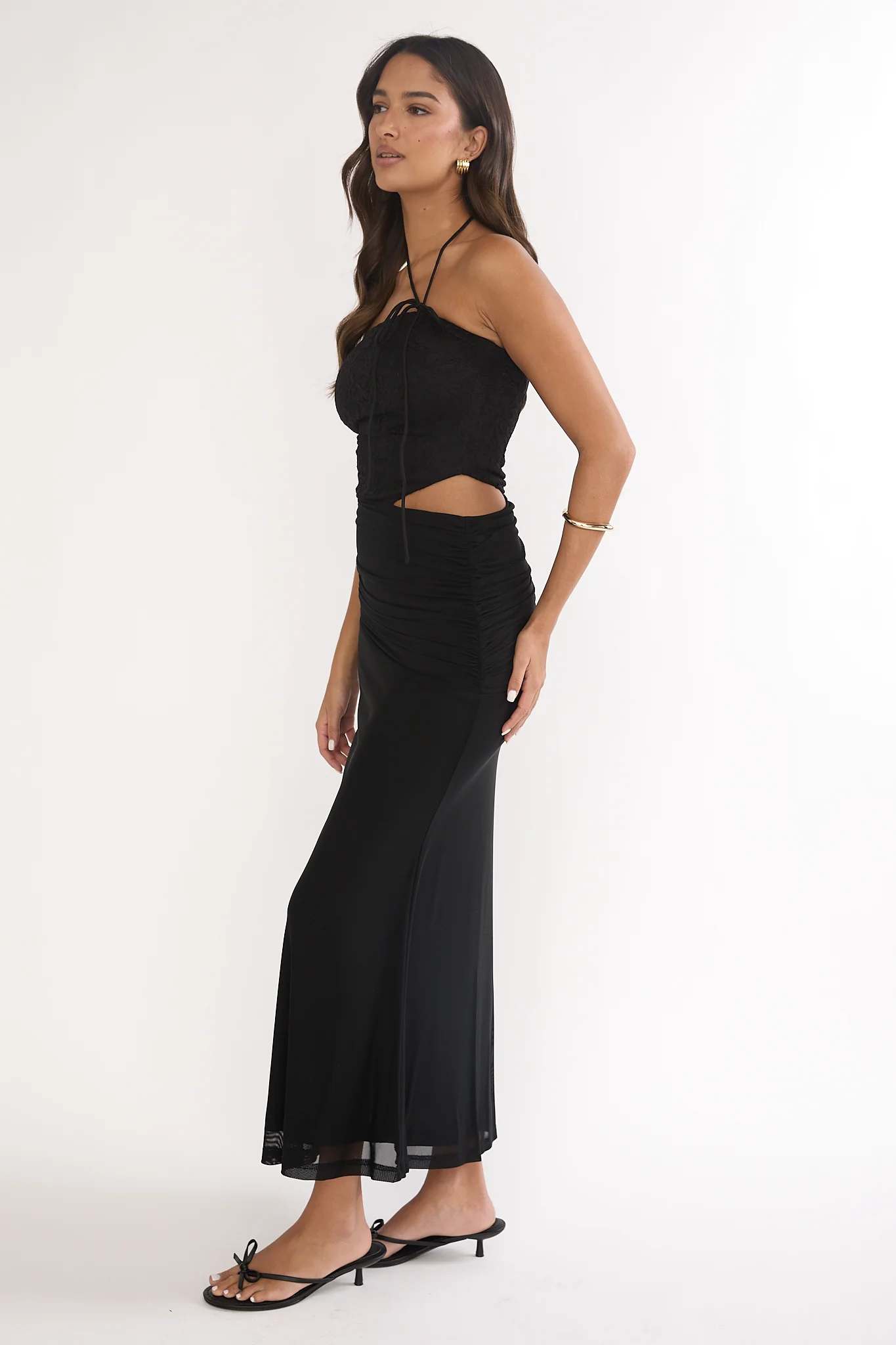 Truths Cut-Out Waist Ruched Maxi Dress Black