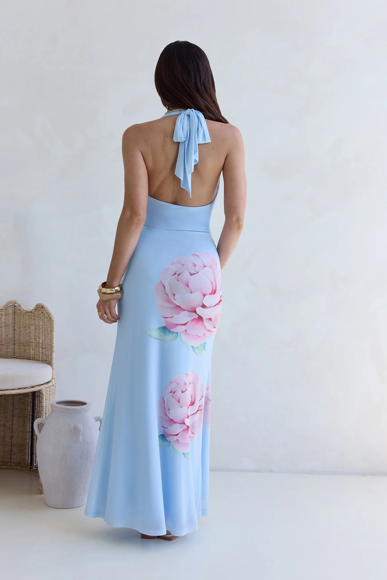 Truth Be Told Halter Mesh Maxi Dress Blue