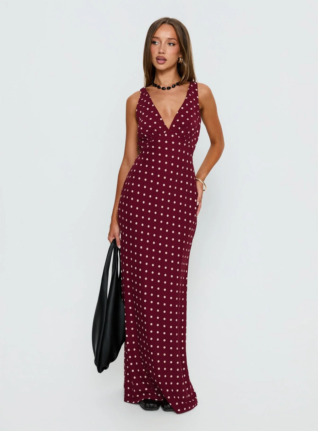 Nellie Maxi Dress Burgundy Polka Dot