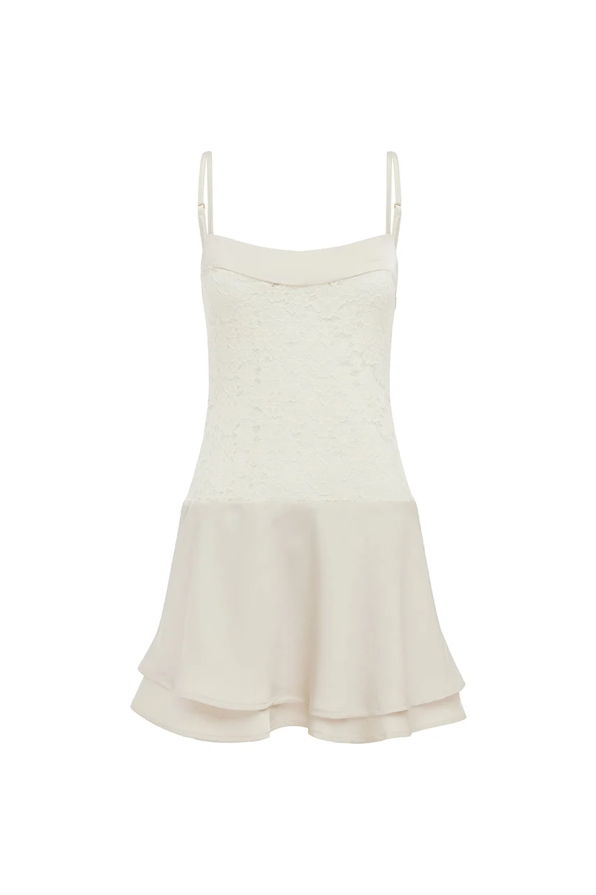 EDWINA LACE BODICE MINI DRESS - SHELL/CREAM