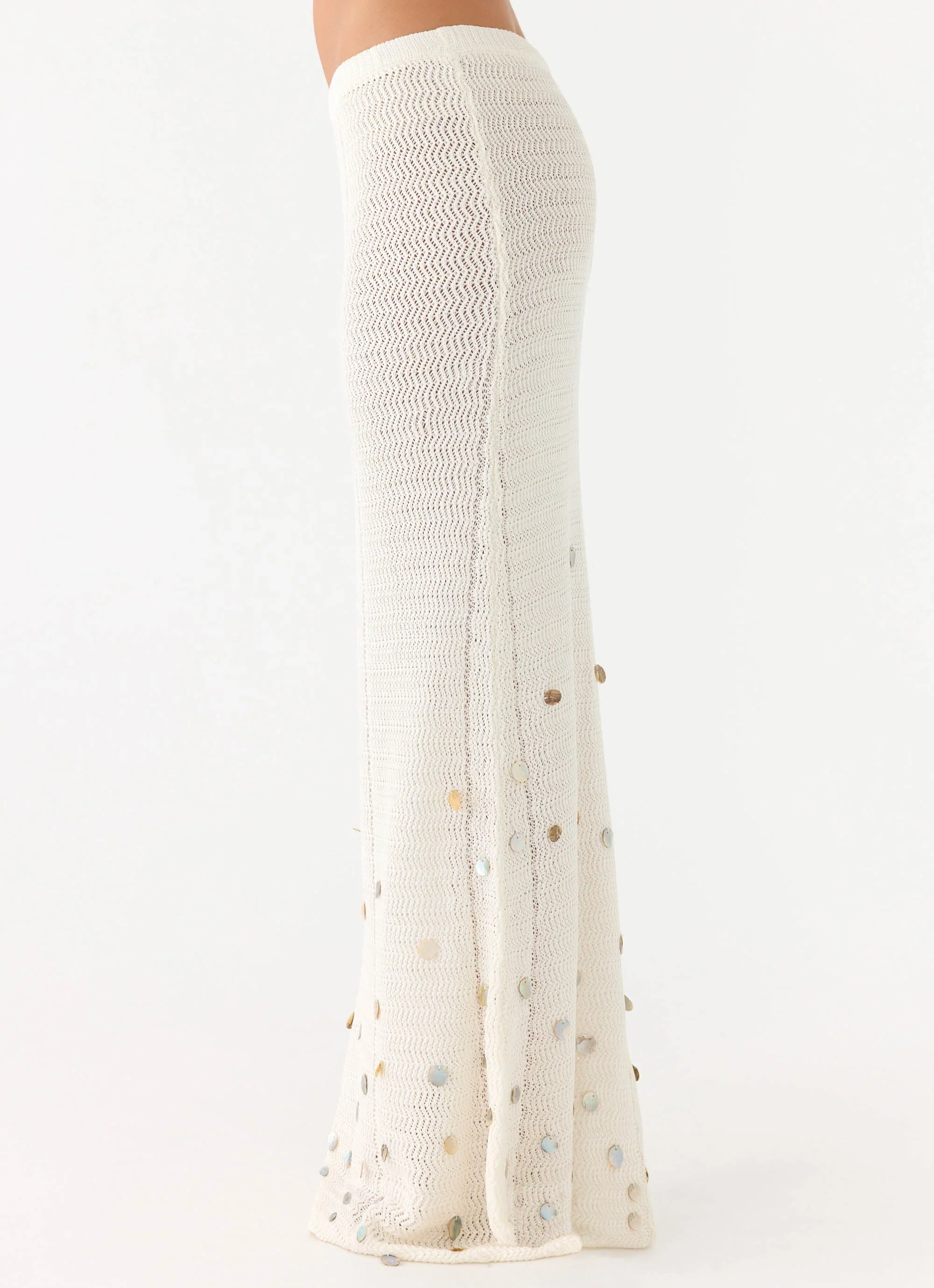 Adelaida Beaded Crochet Maxi Skirt - Ivory