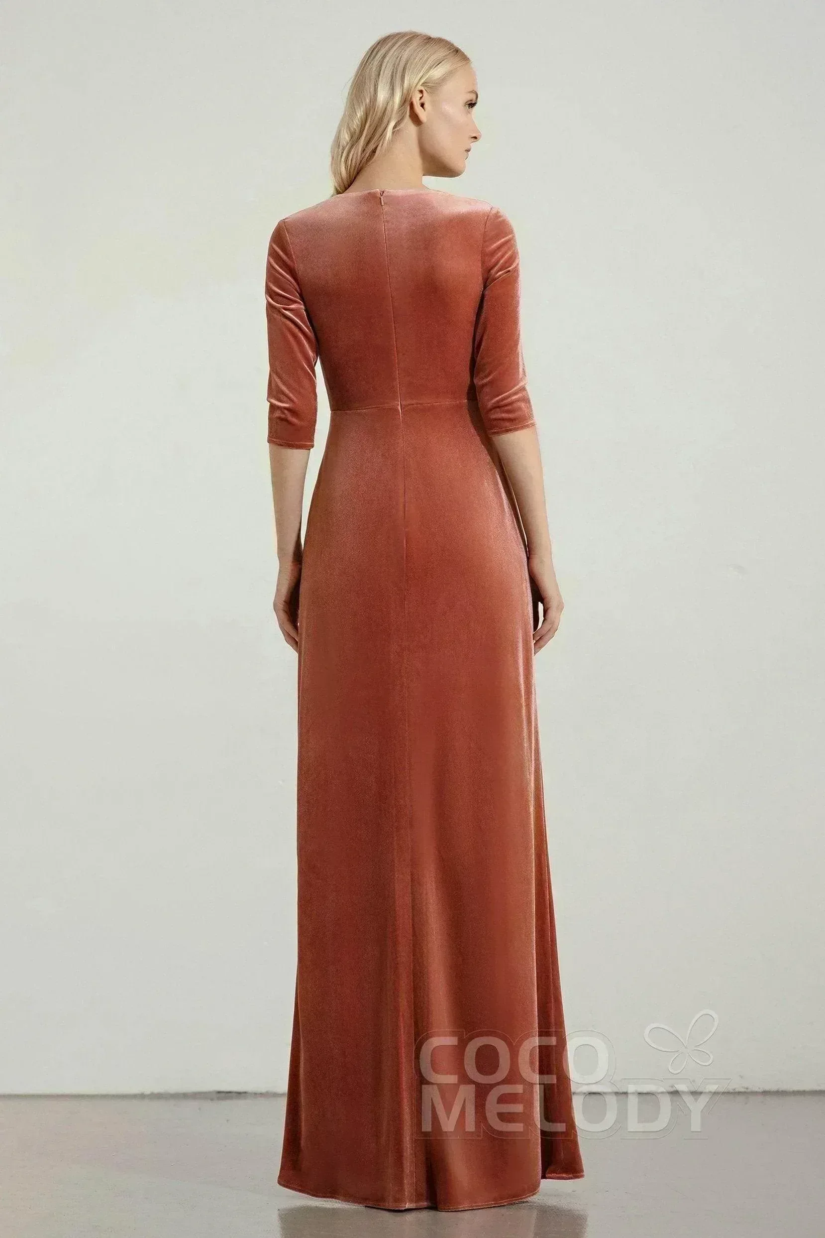 Sheath-Column Floor Length Velvet Bridesmaid Dress Formal Dresses CB0443