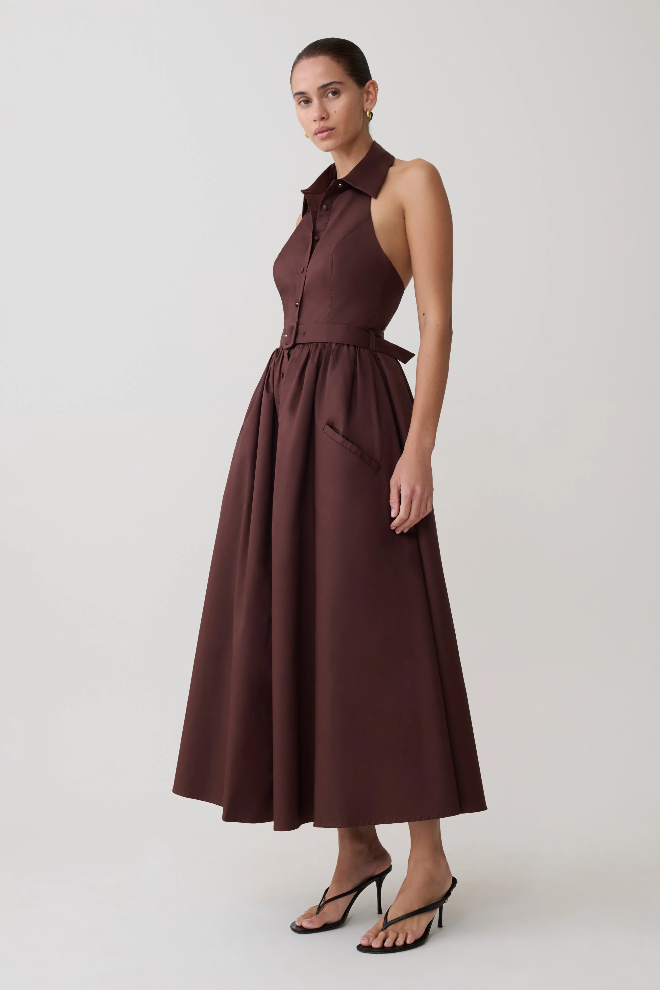 Cindy Collared Midi Dress - Chocolate