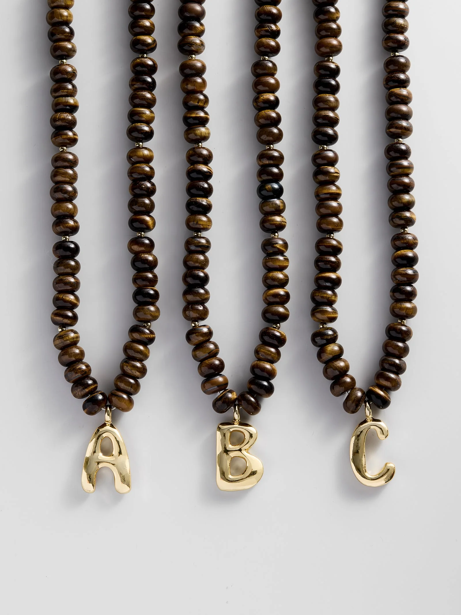Semi-Precious Bubble Initial Necklace - Tiger's Eye