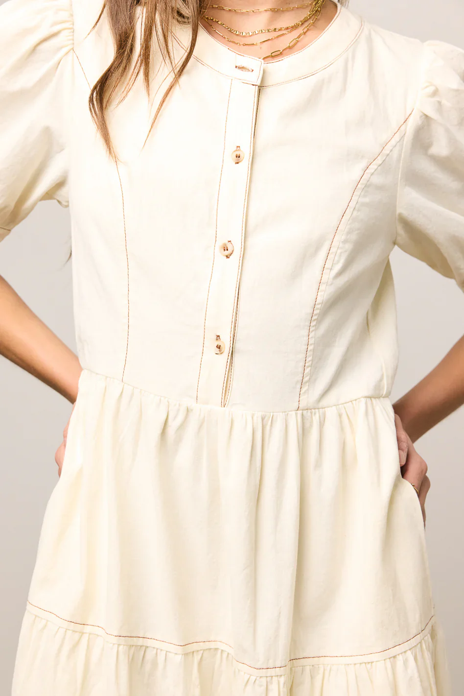 Finey Button Front Maxi Dress in Cream