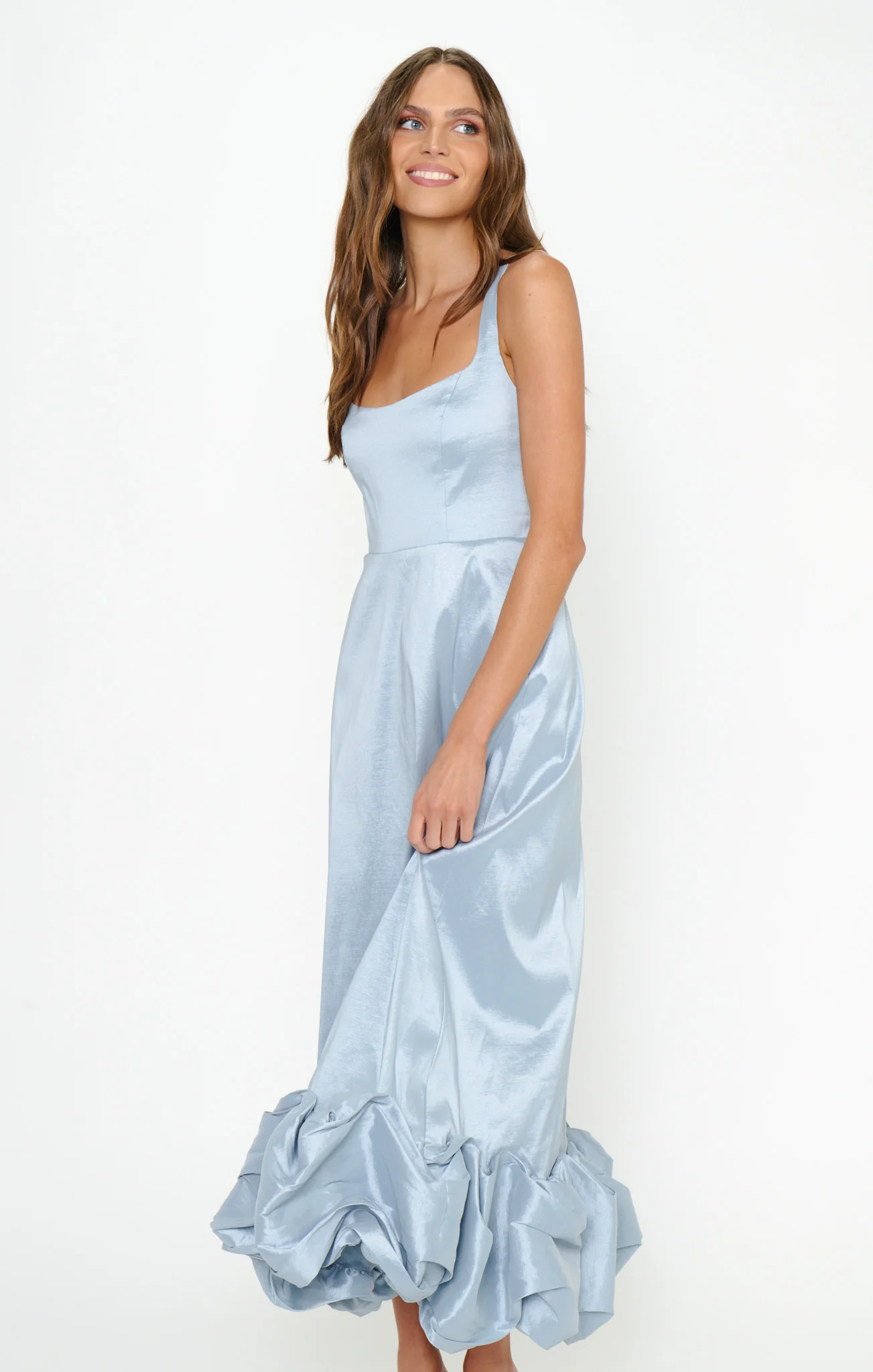 Rebecca Midi Dress ~ Steel Blue Taffeta