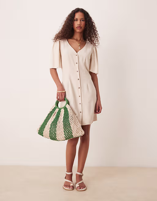 JDY linen mix midi shirt dress in beige