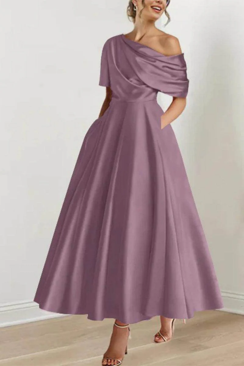 A Line One shoulder Half Sleeve Ankle Length Mother Dresses CM0366