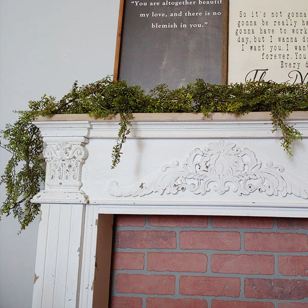 Antique Inspired Whitewashed Wooden Fireplace Mantel