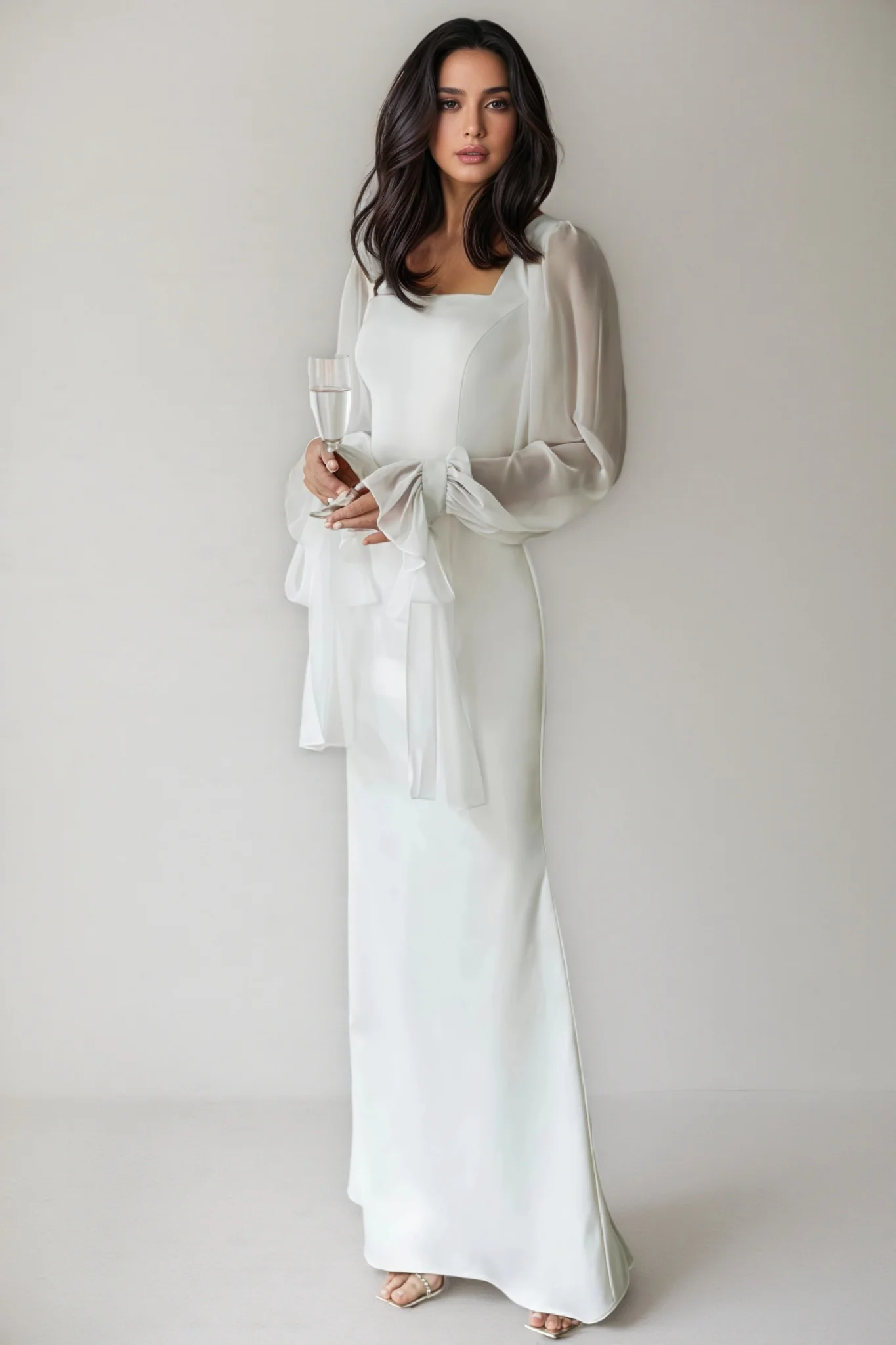 Dlasa Square Neck Lantern Sleeve Midi Dress