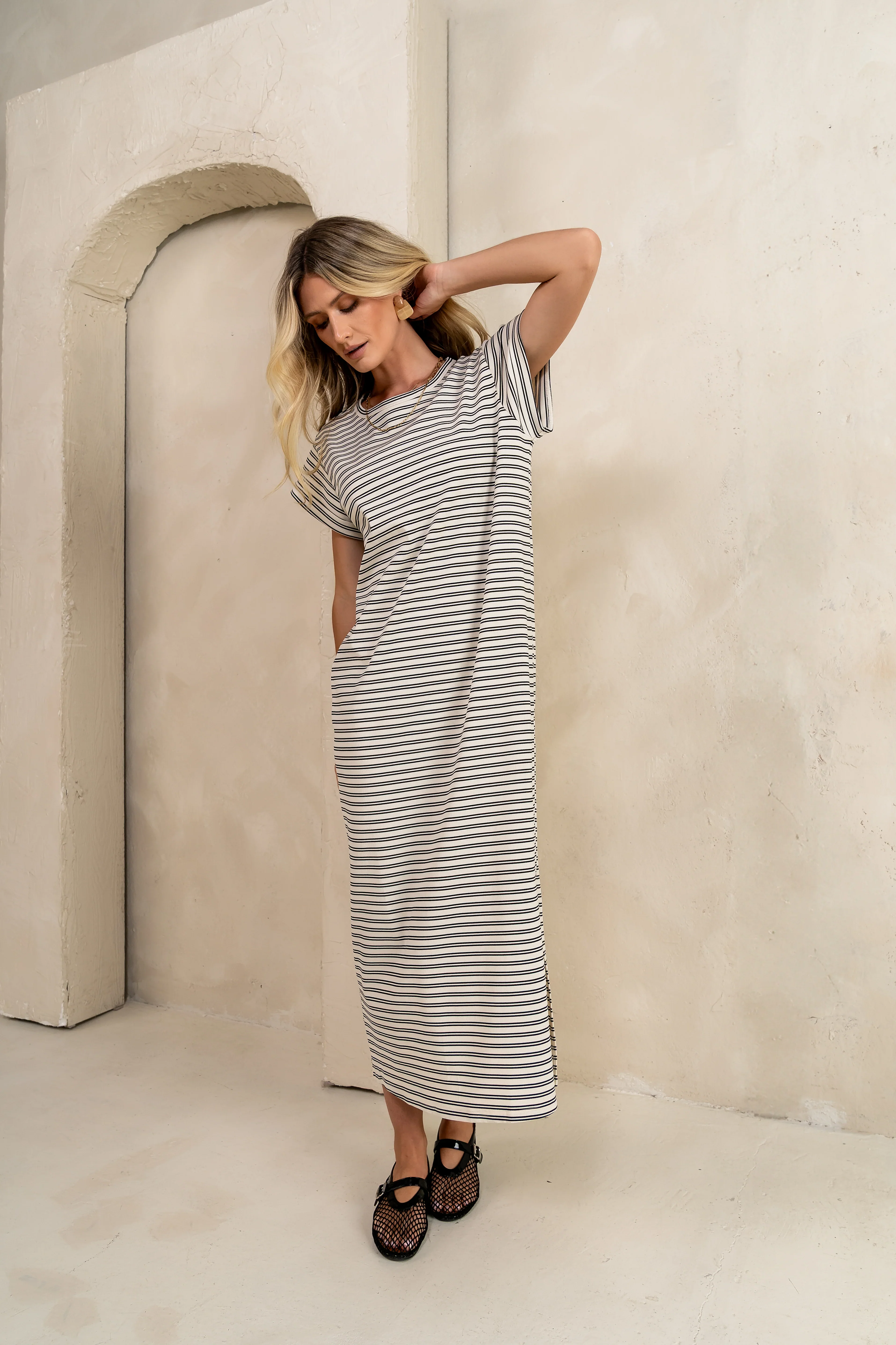 Esme Striped Maxi Dress in Black