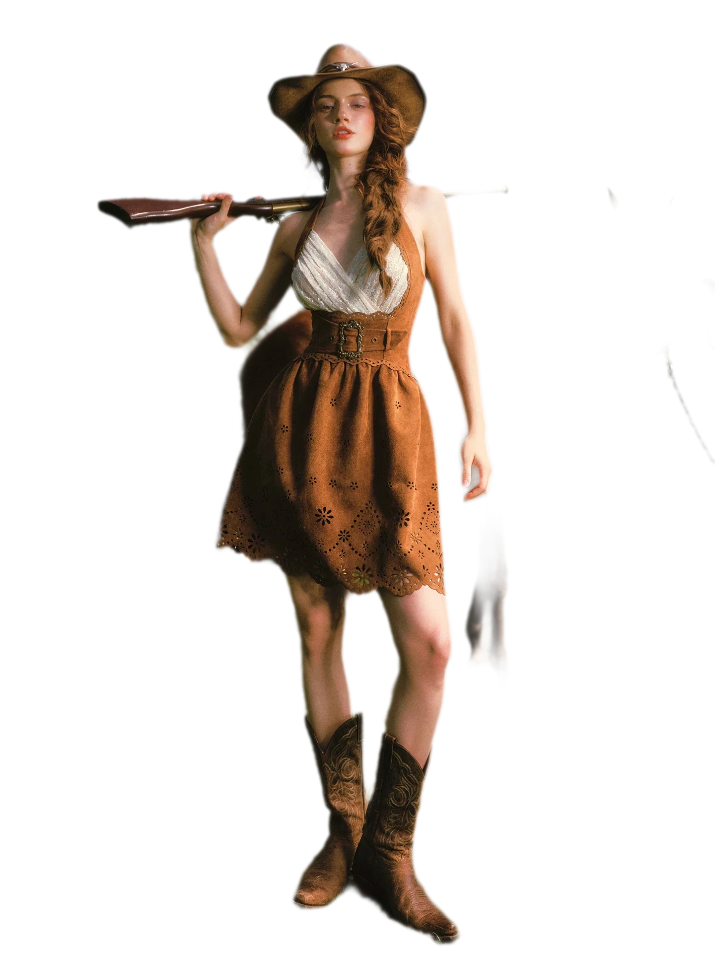 Laser-Cut Suede Lace Dress