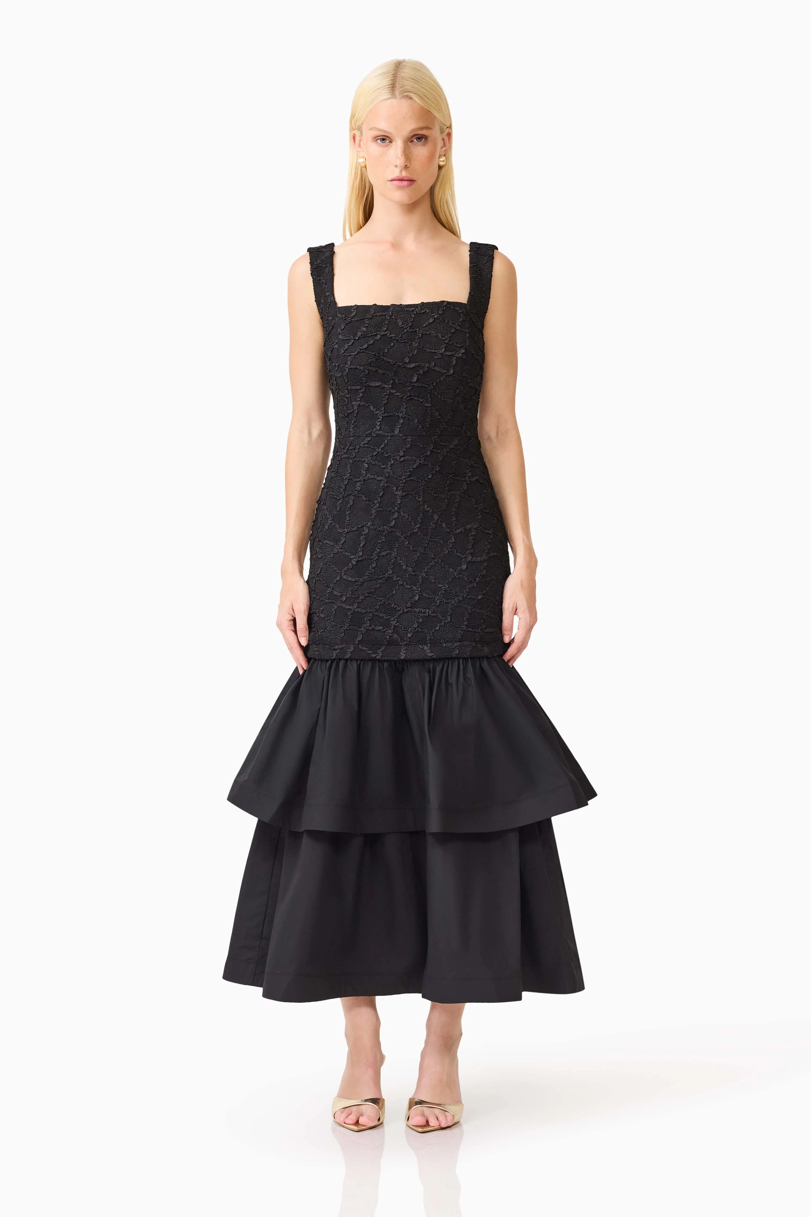 Alexandra Tiered Gown in Black