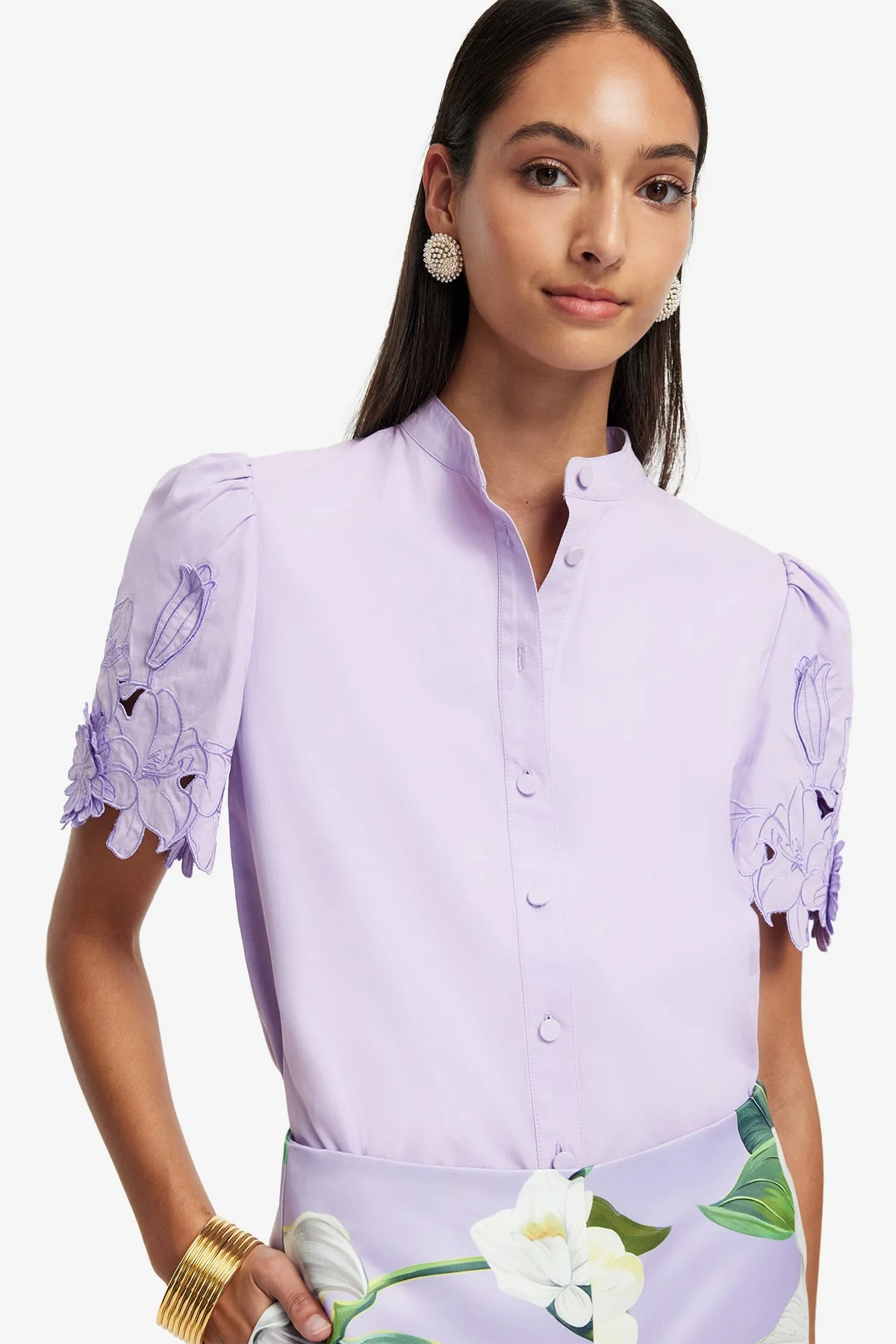 Amelie Appliqué Shirt Top - Lilac