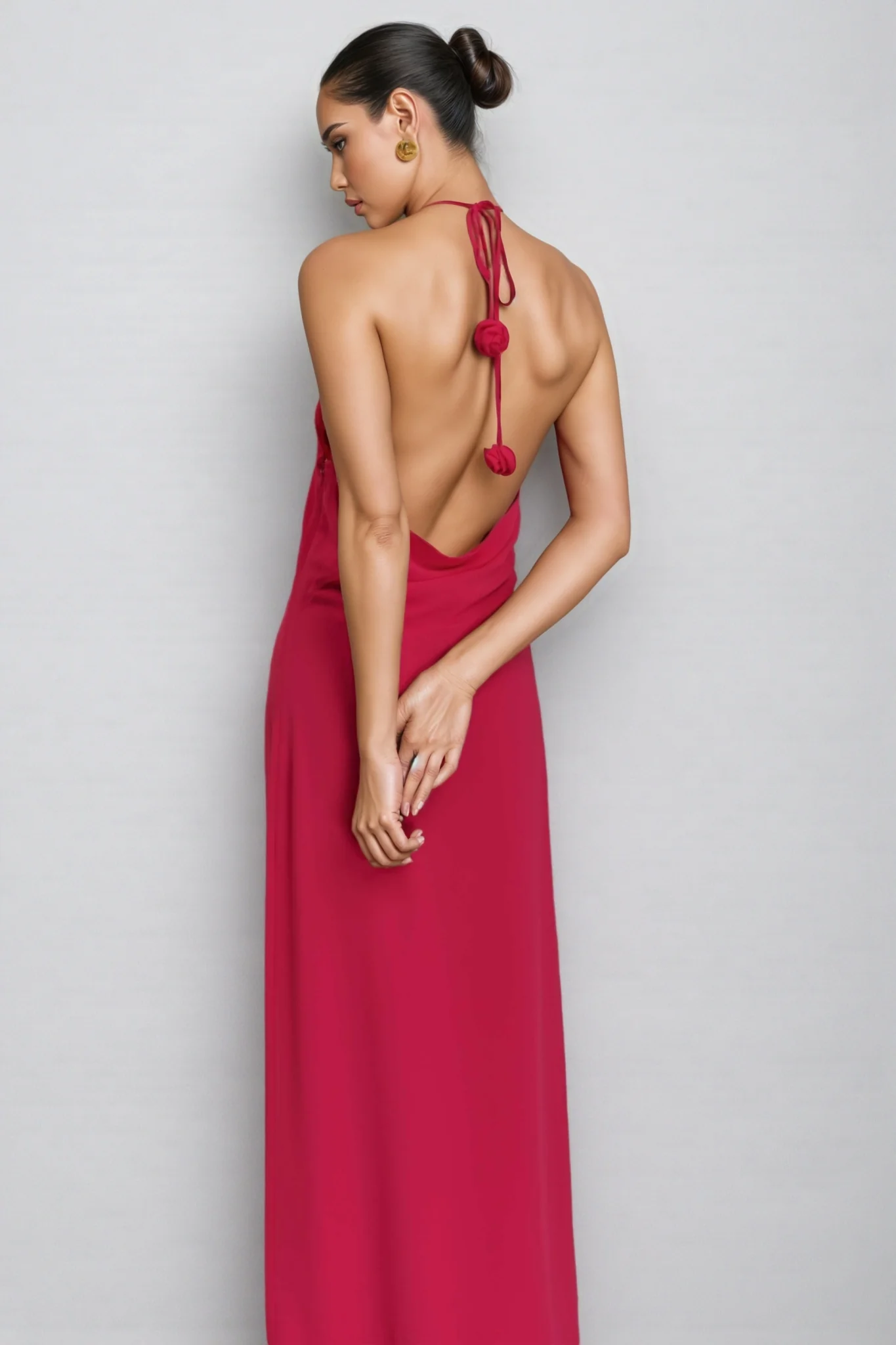 Penel Cowl Neck 3D Flower Maxi Dress