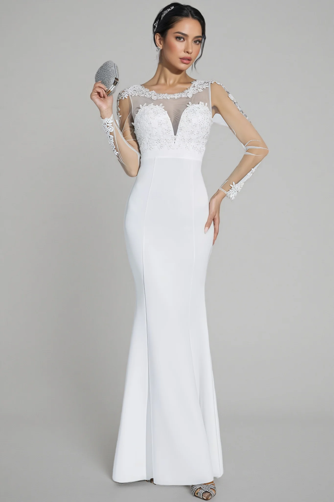 Marend White Lace Bodycon Maxi Dress