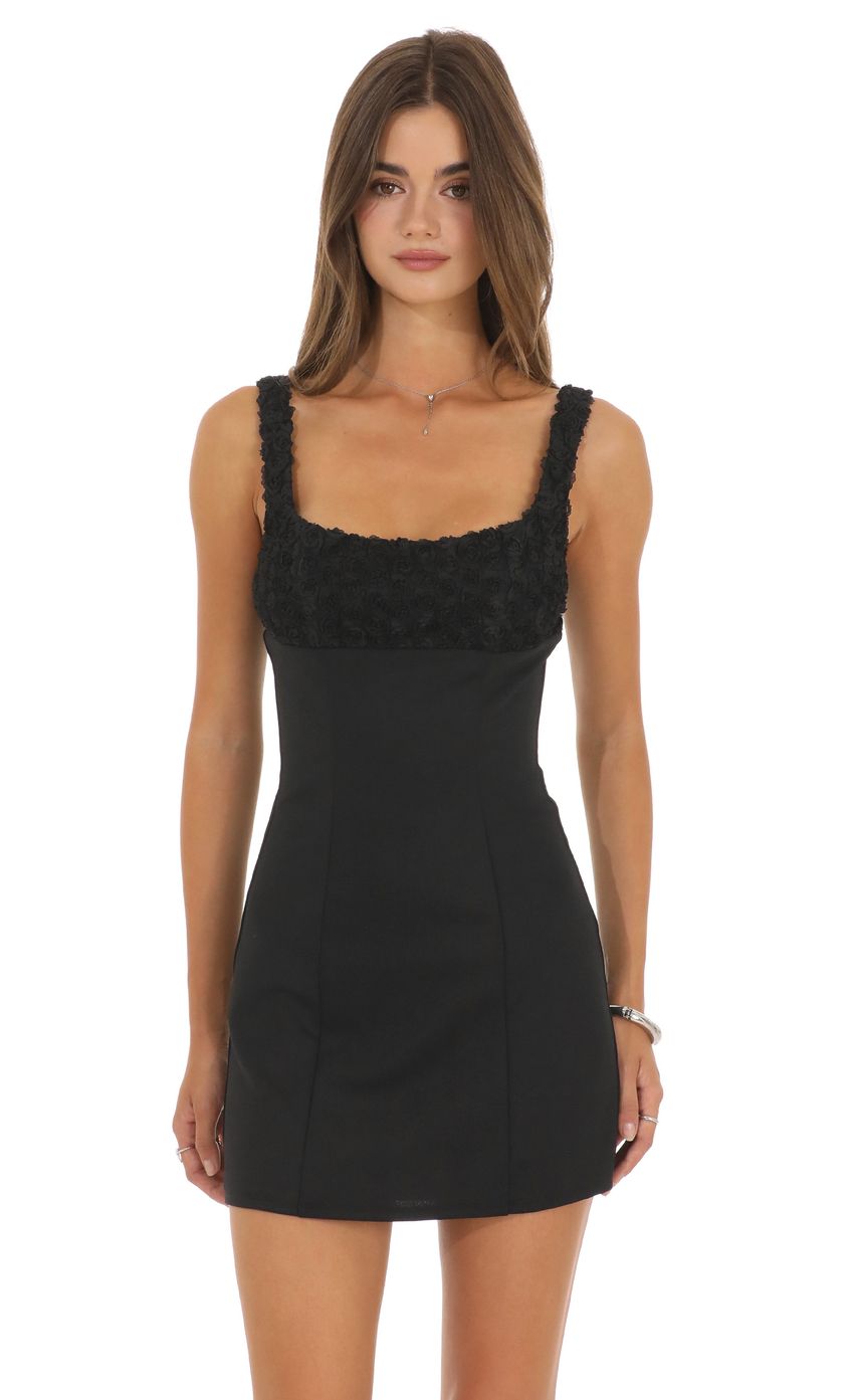 Floral Textured Mini Dress in Black