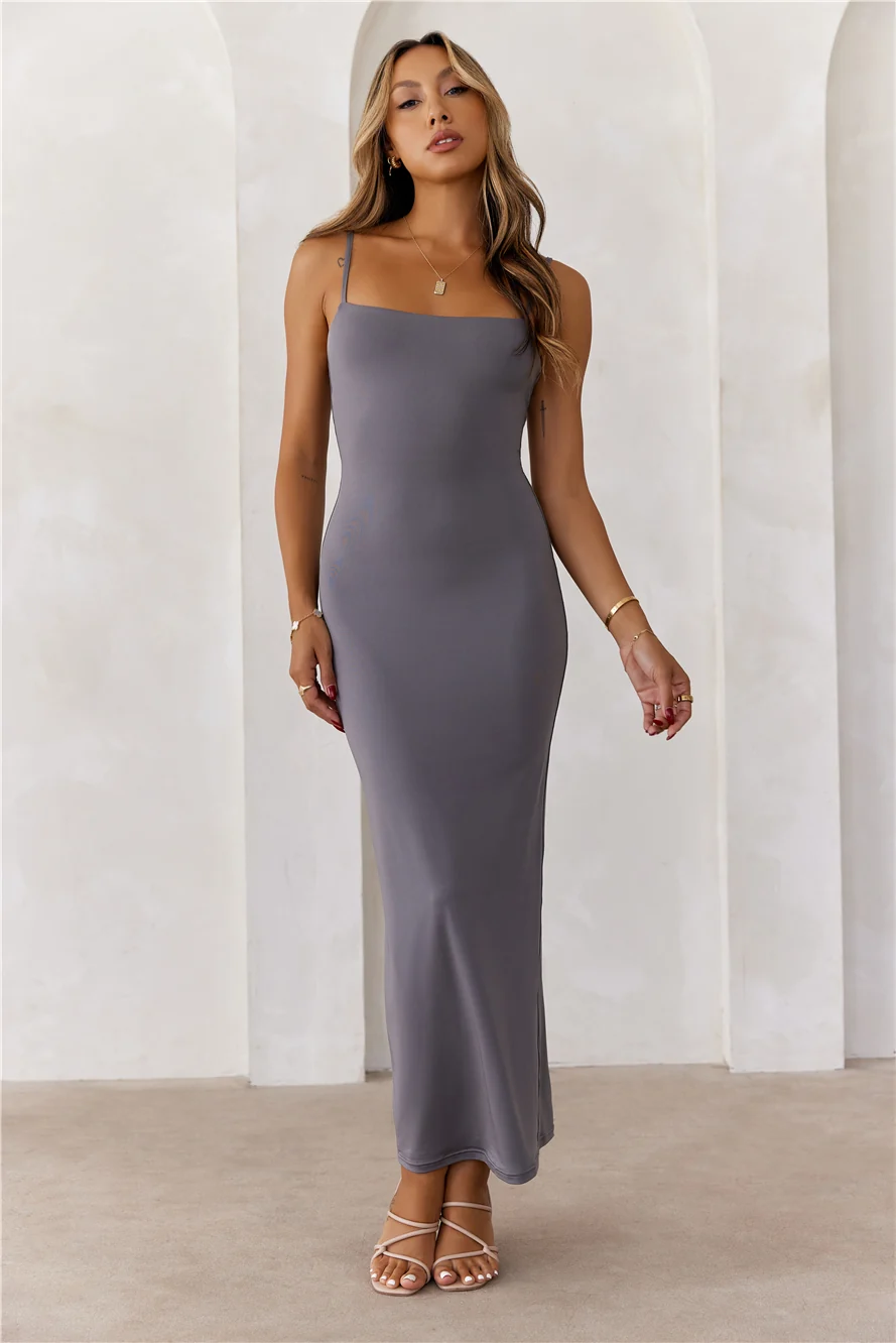 BASE Smoothing Thin Strap Maxi Dress Charcoal