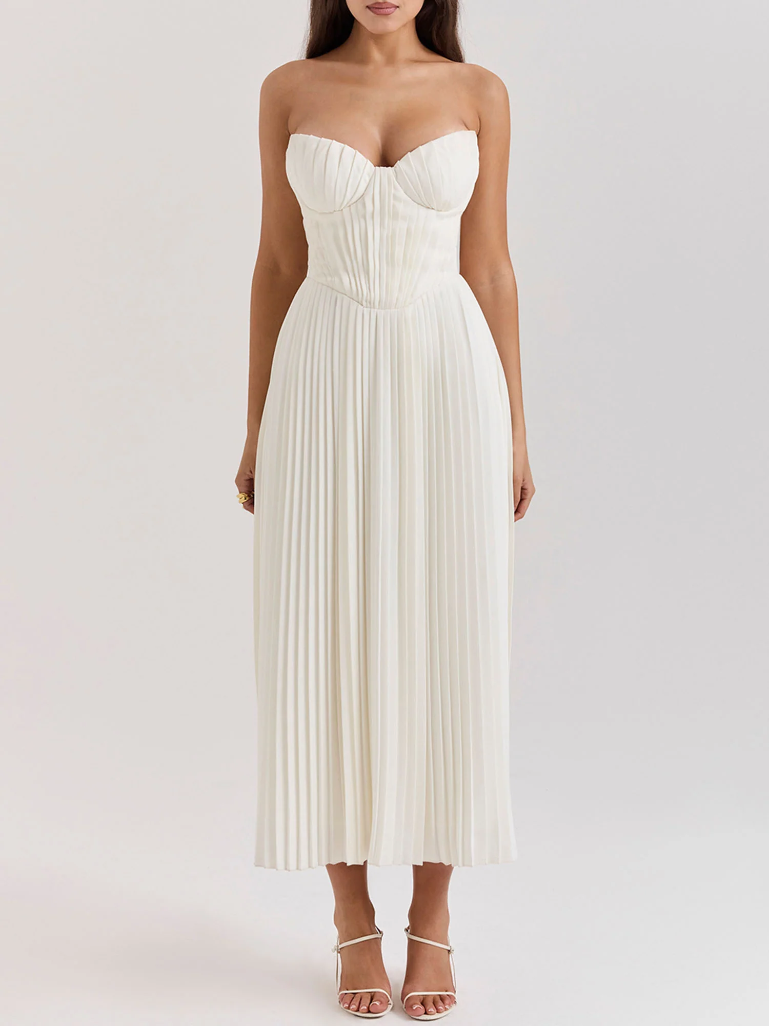 Pleated Strapless Sky Blue Maxi Dress