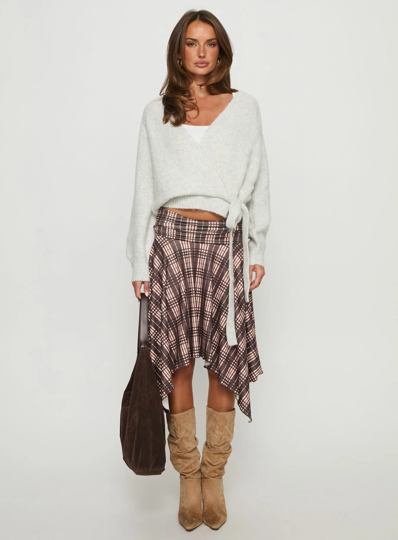 Daelan Wrap Knit Cardigan Grey Marle