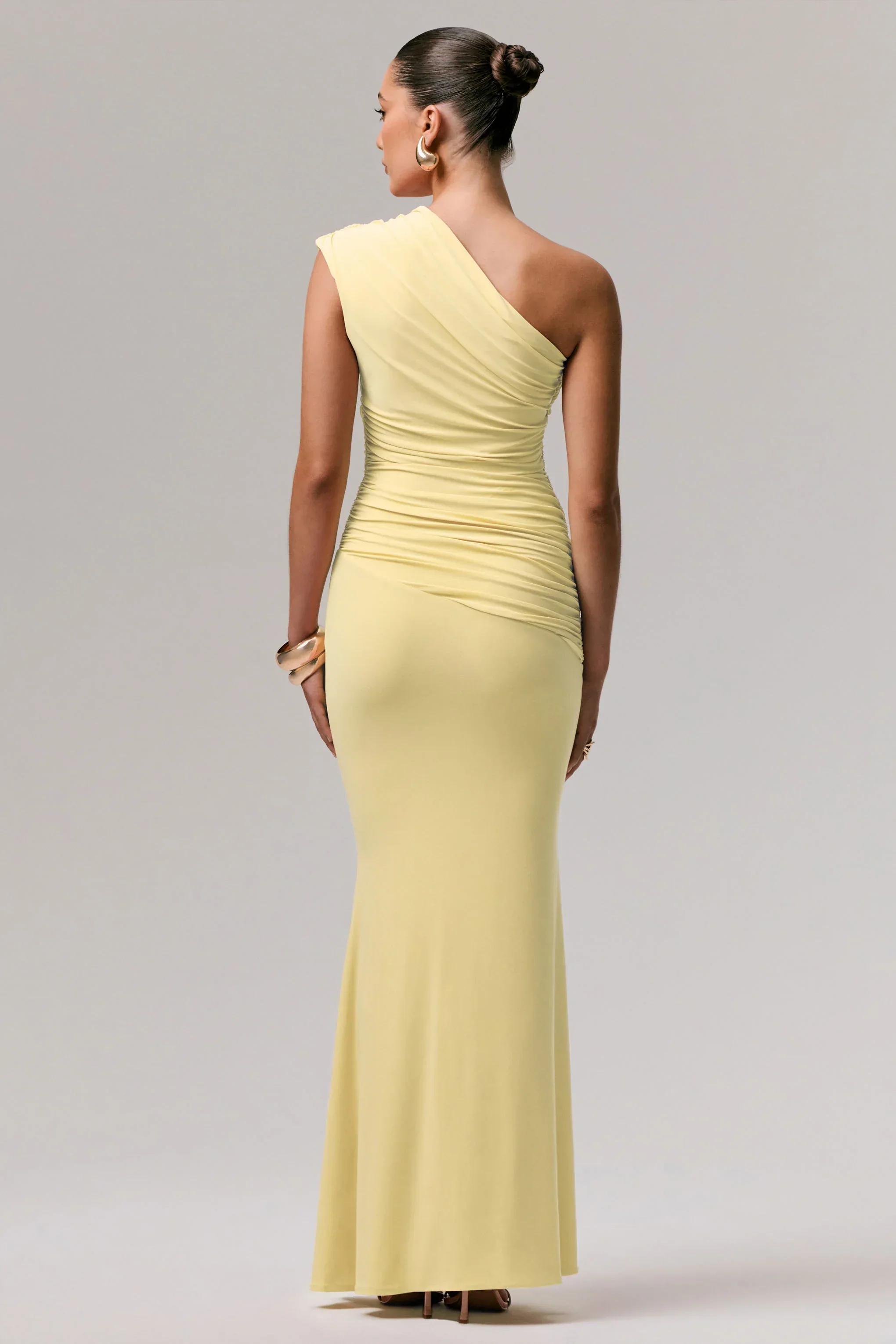 Mardi | Lemon Asymmetric Maxi Dress With Ruching