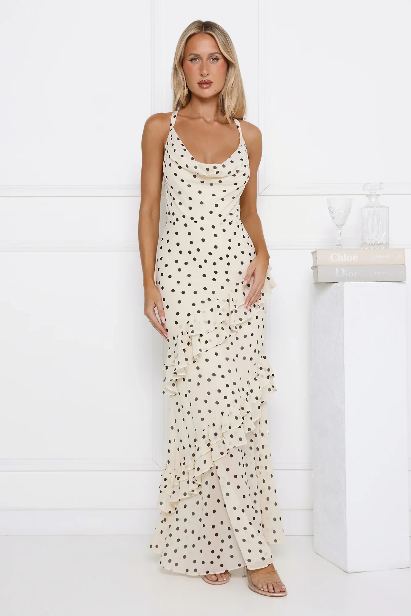 Trends To Come Polka Dot Maxi Dress Cream