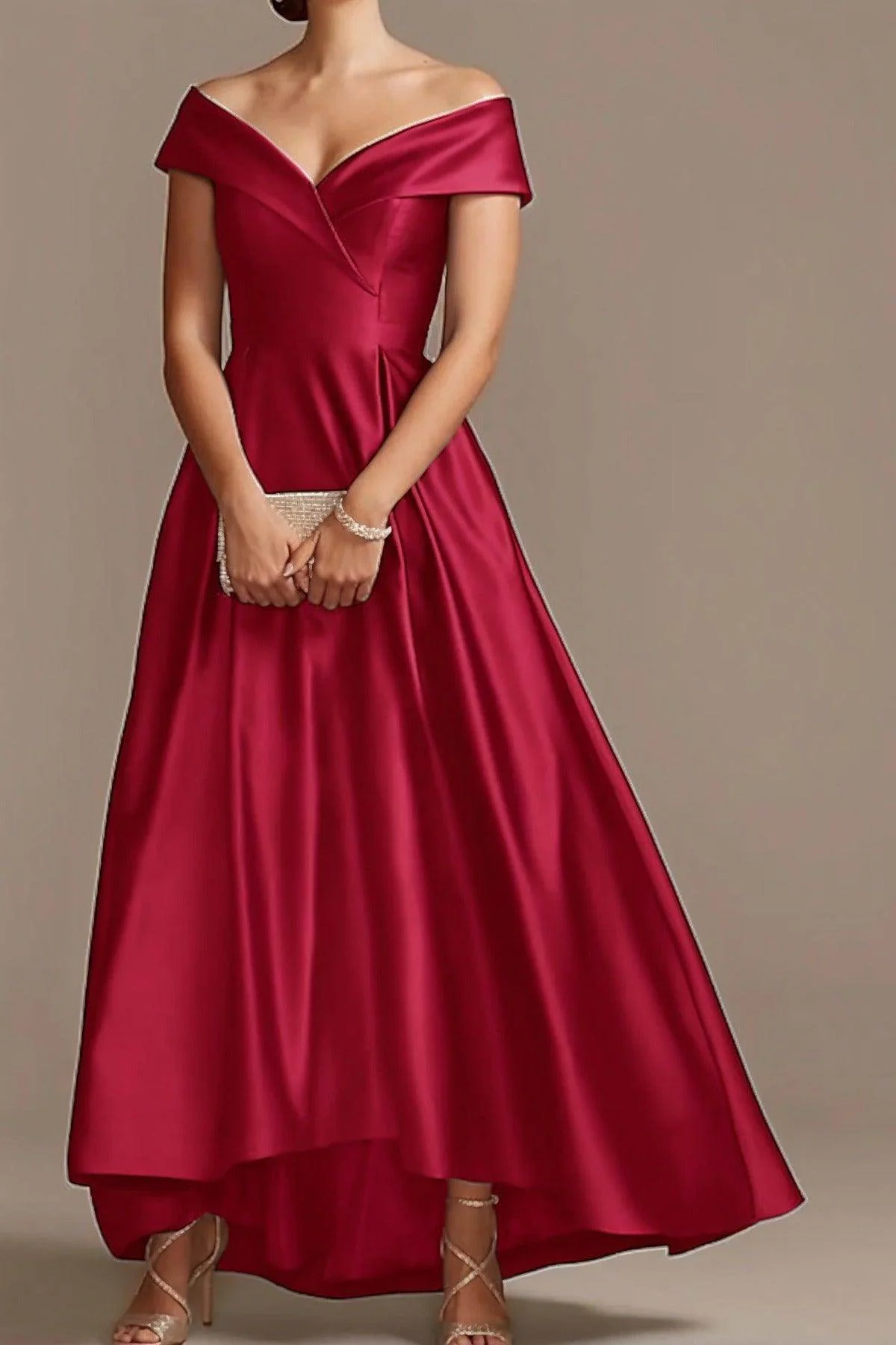 High Low Ankle Length Satin Mother Dress CM0078