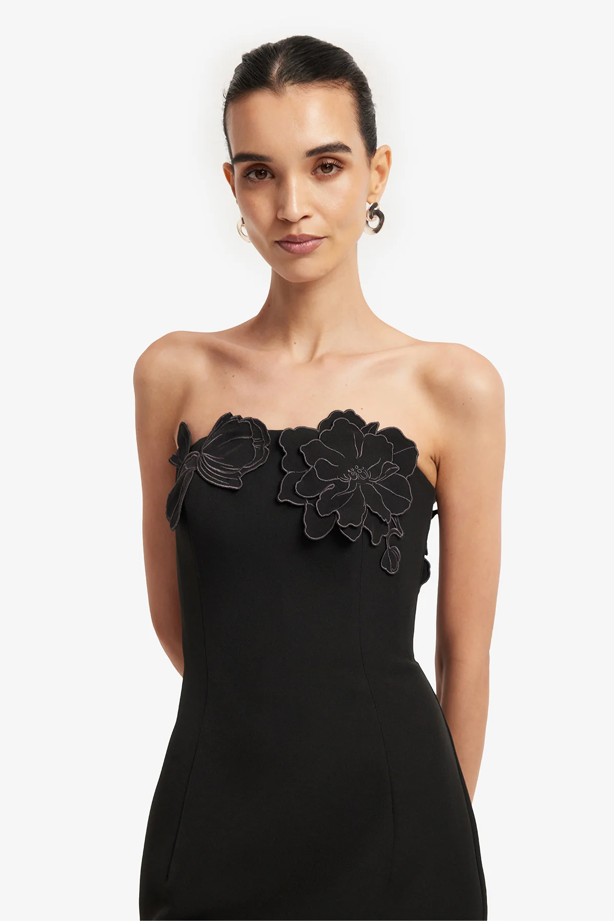 Rayna Appliqué Bustier Maxi Dress - Ebony
