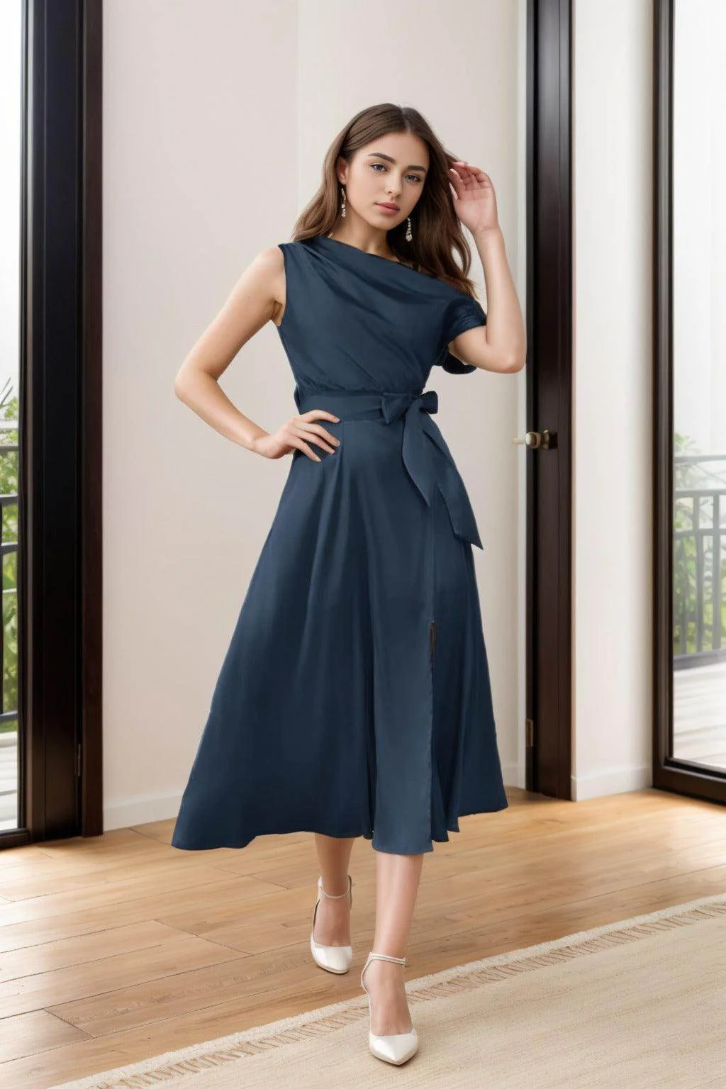 Sheath-Column Tea Length Silk-Like Graduation Dresses CS0540