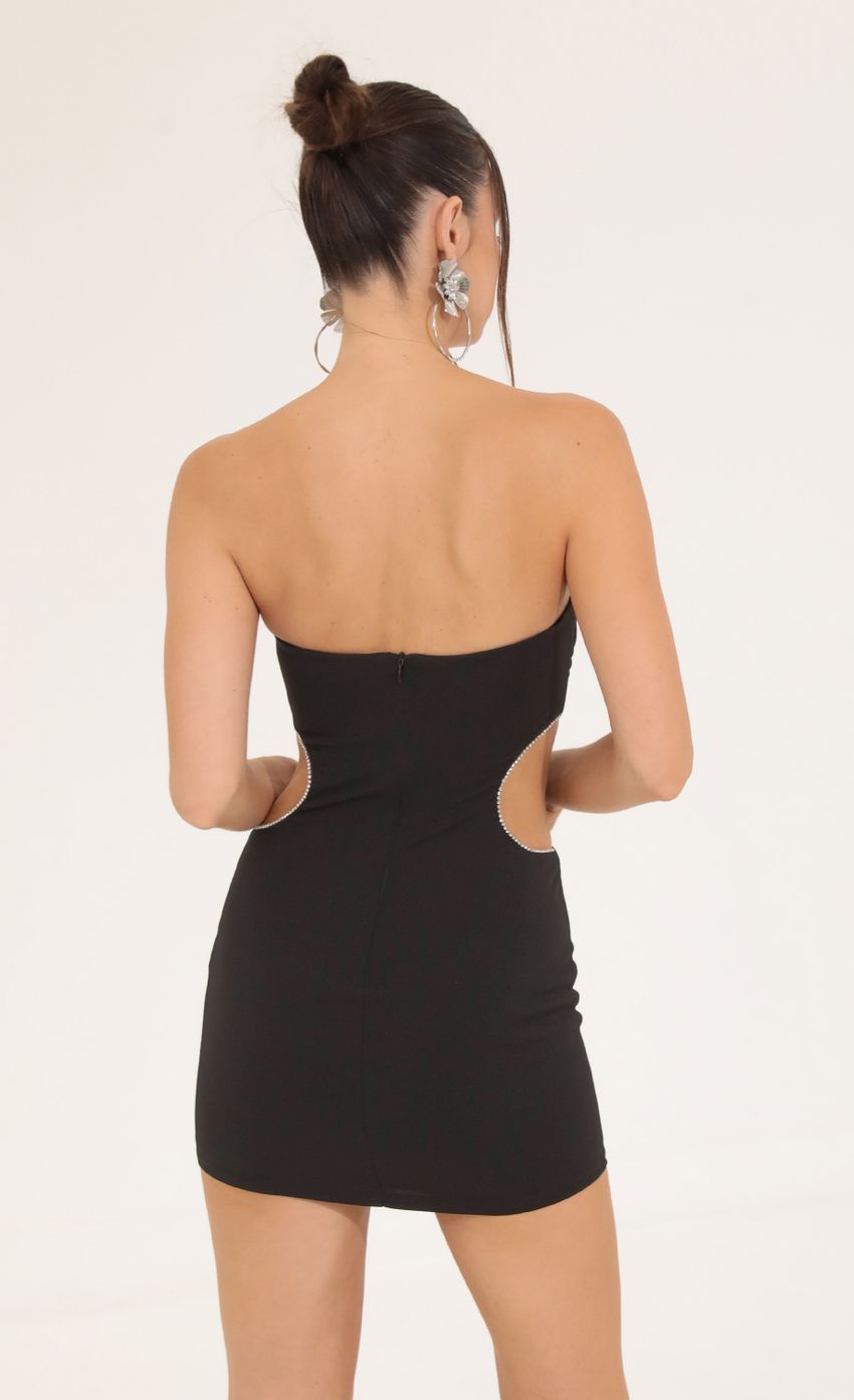 Rhinestone Cutout Dress in Black