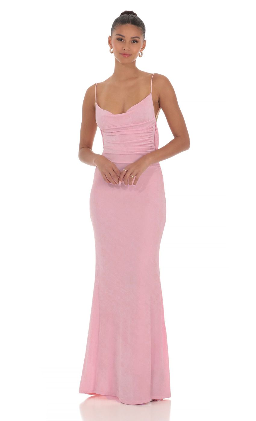 Lace Open Back Maxi Dress in Pink