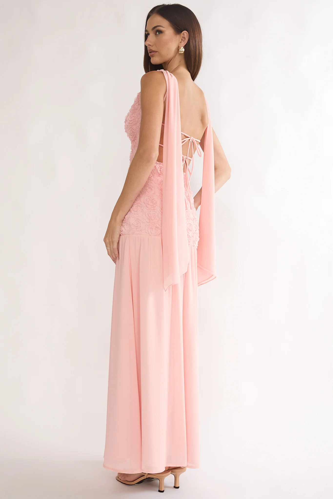 Marcellia Tied Back Maxi Dress Embellished Pink