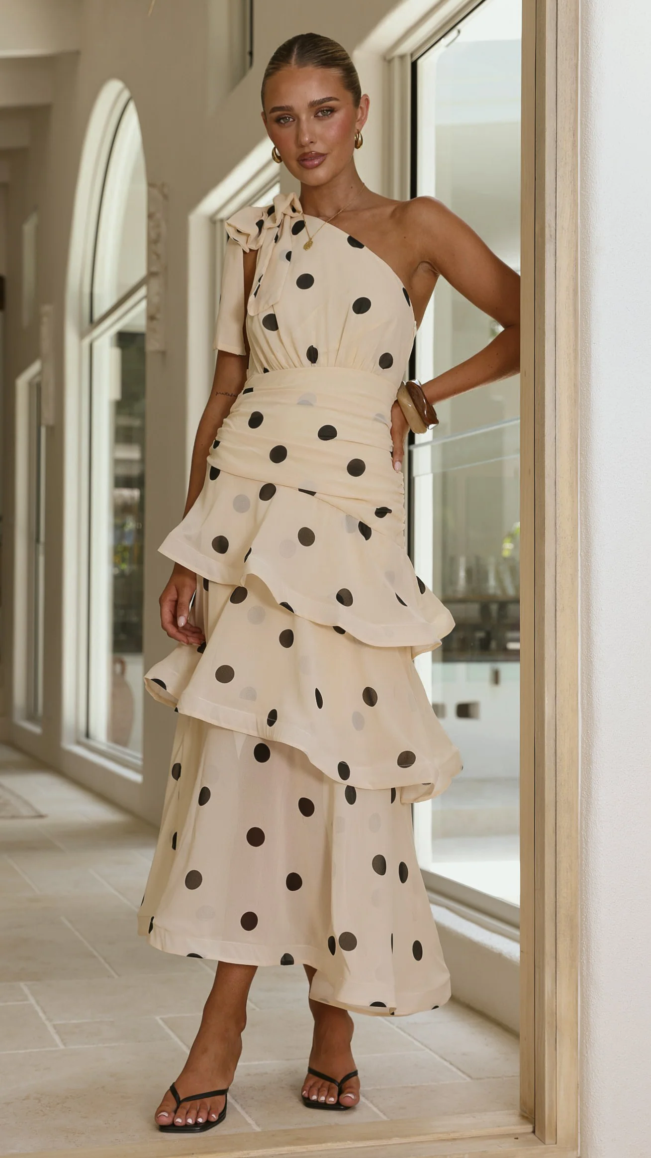 Cassandra Maxi Dress - Cream/Black Polka Dot