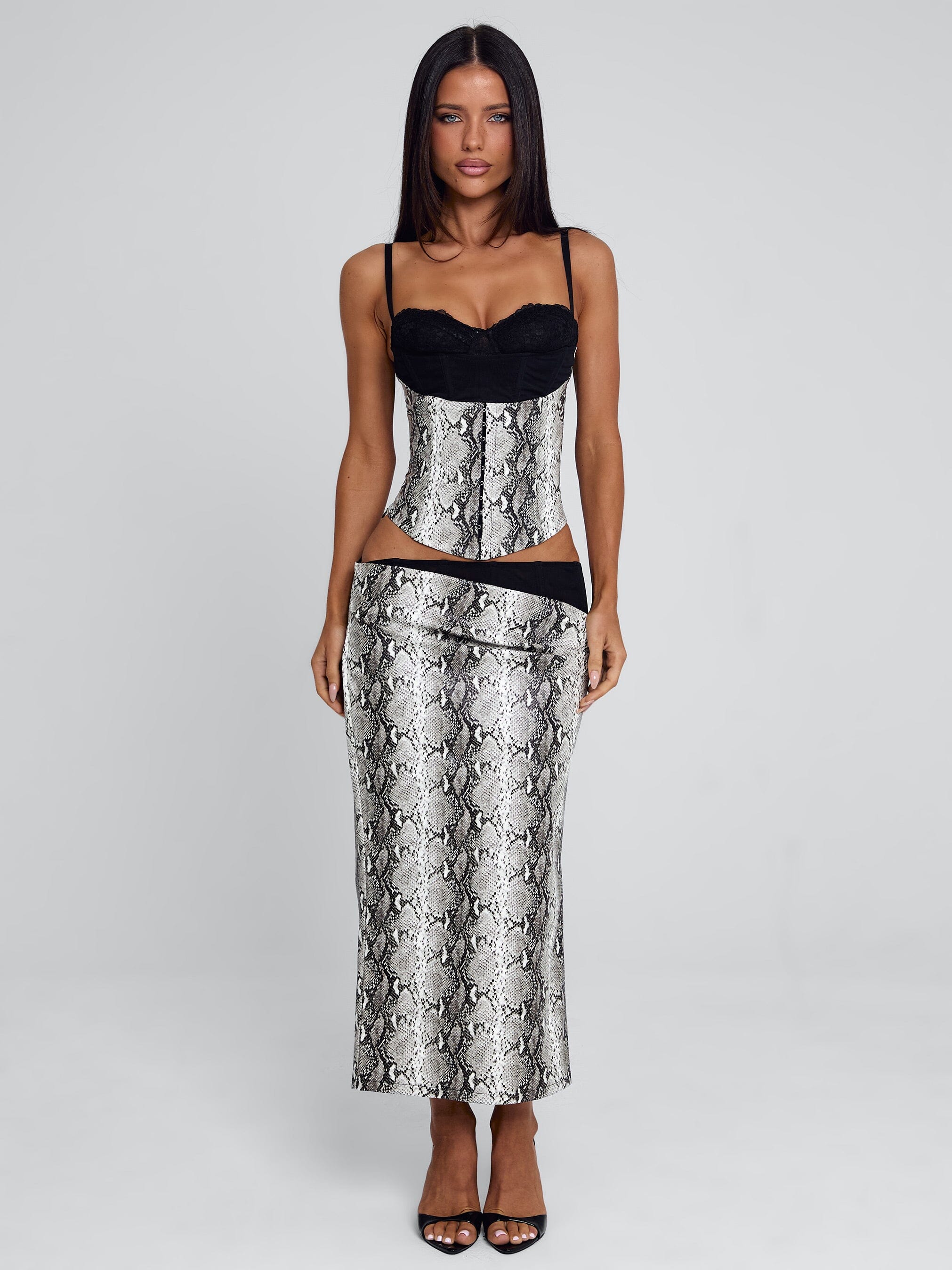 Ravelle-Midi-Skirt-Silver-Snake