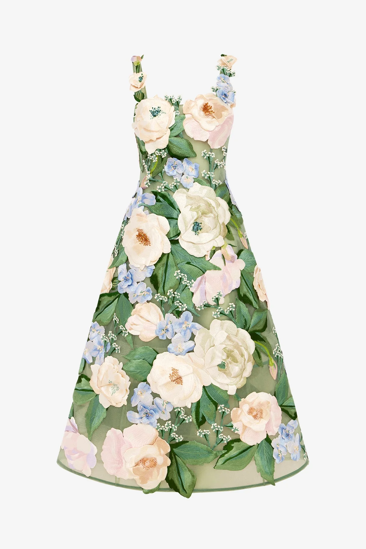 Beatrice Floral Hand-Embroidered Midi Dress - Blossom