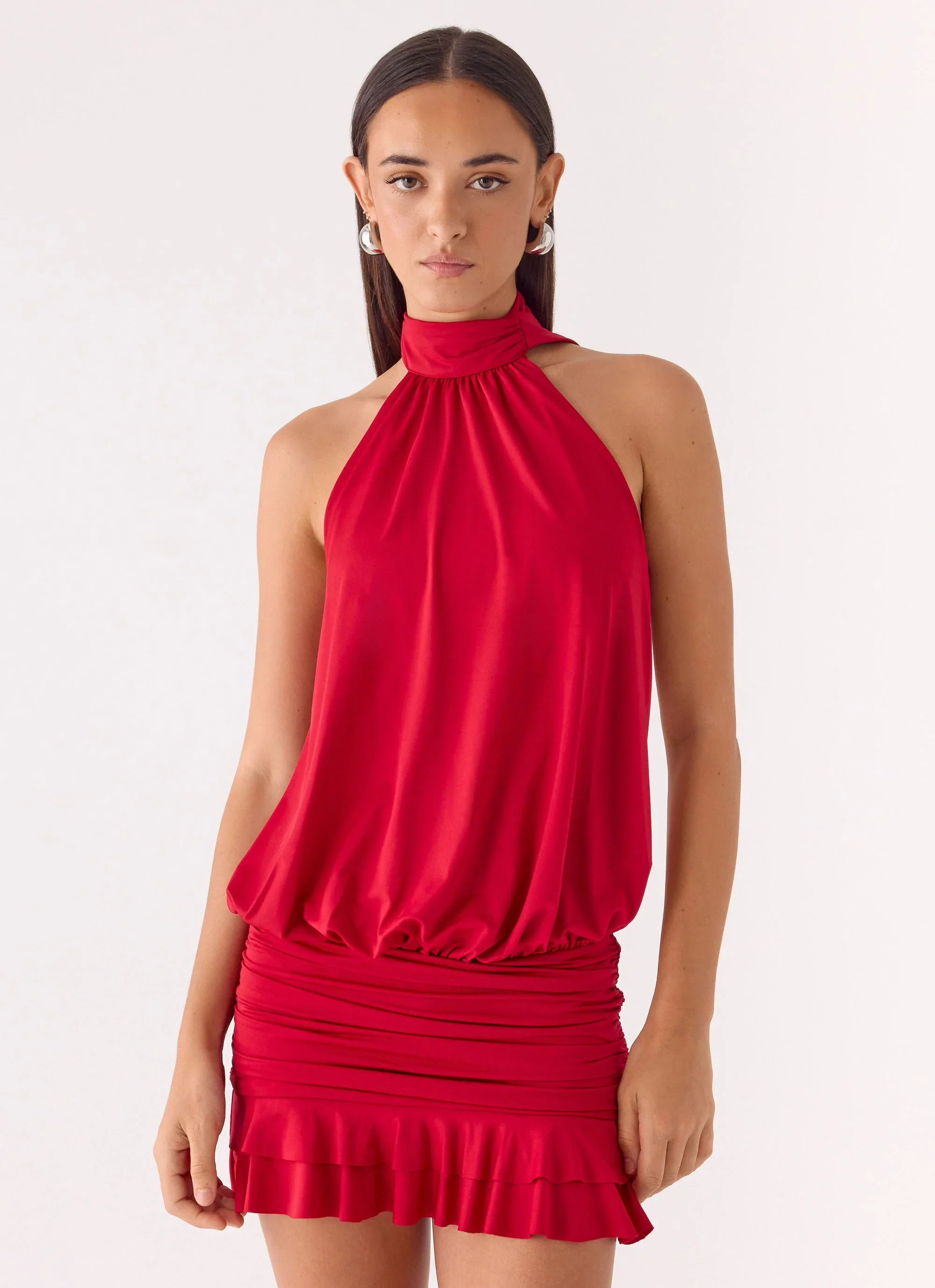 Yelena Backless Mini Dress - Deep Red