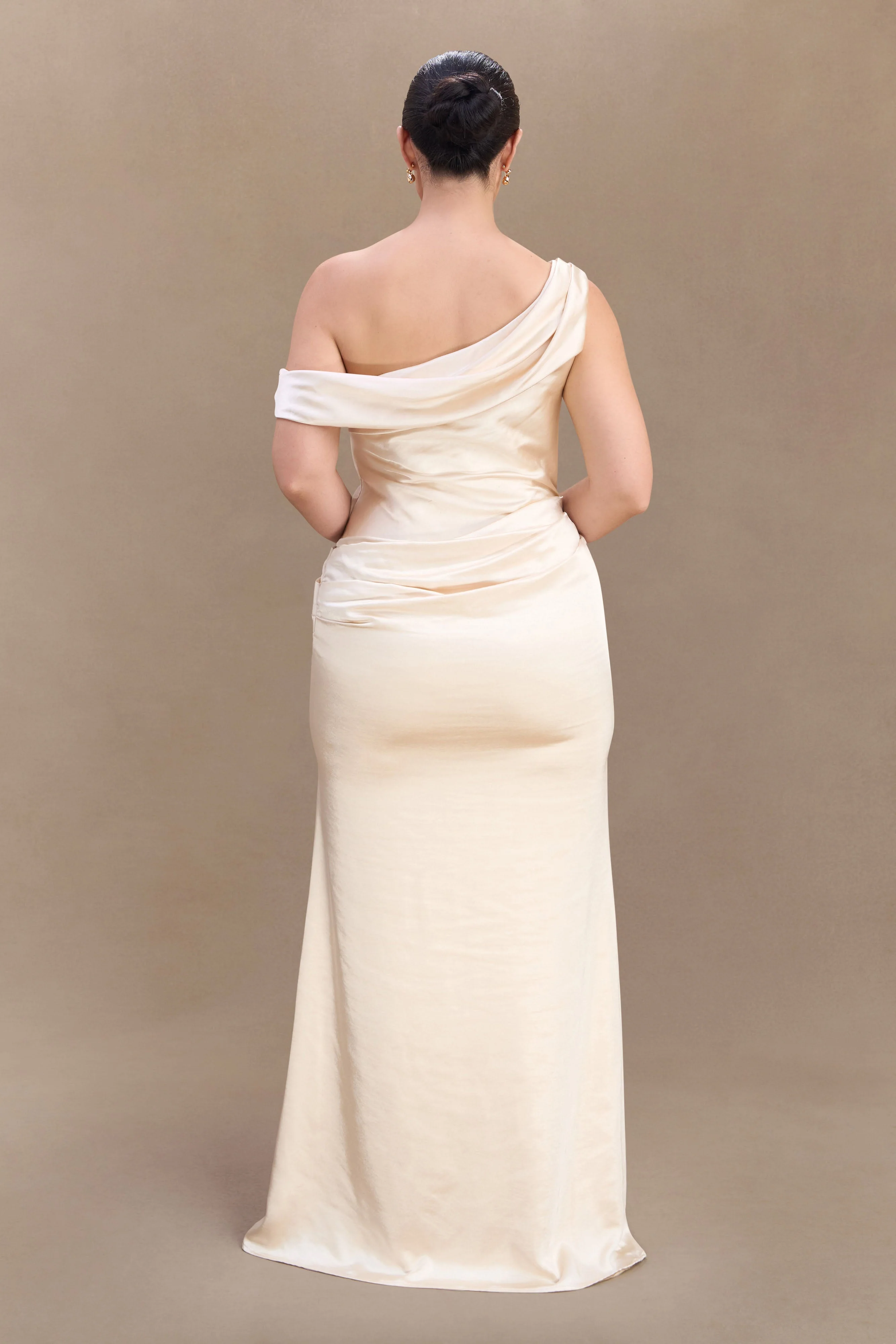 Dalia Off Shoulder Satin Maxi Dress - Blush Gold