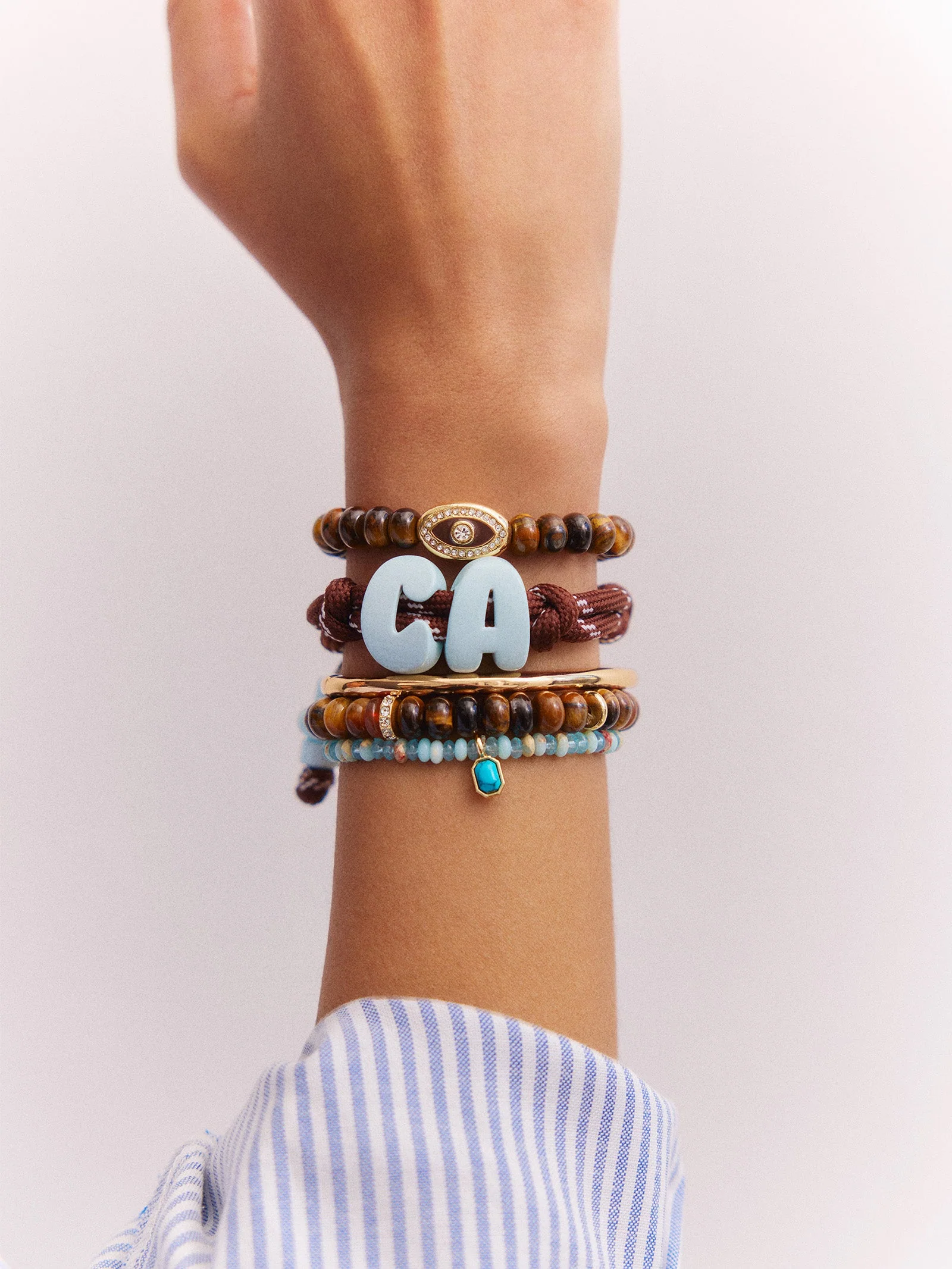 Knotty Enamel Initial Custom Bracelet - Brown/Blue Single Letter