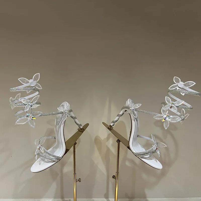 Rhinestone Ankle Strap Round Stiletto Heels  773927533050