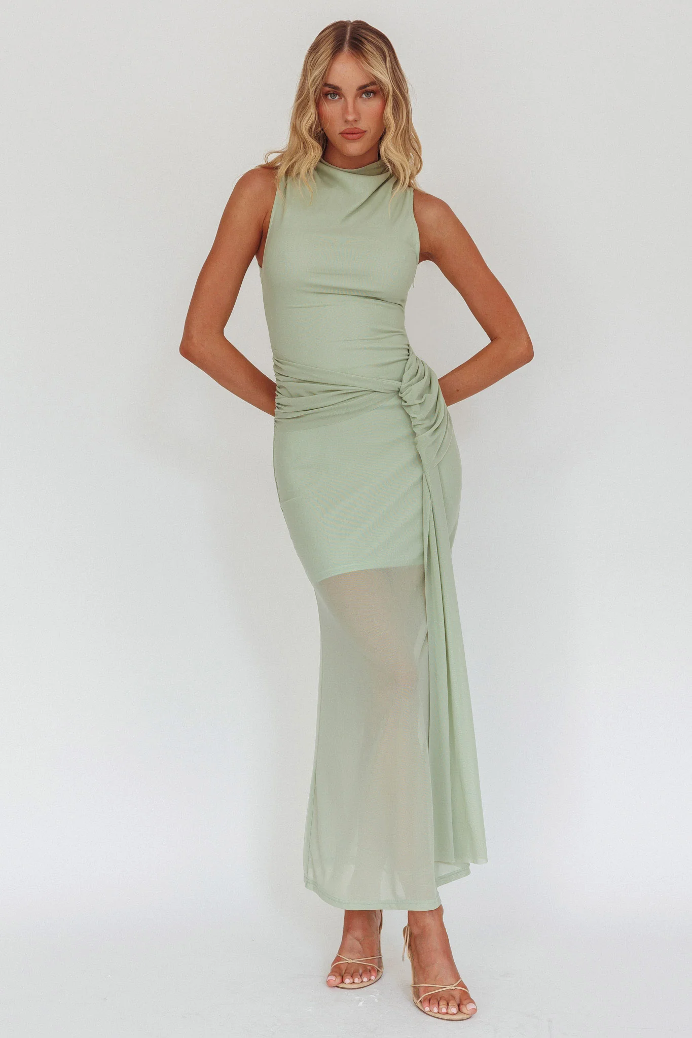 Girl's Night Waist Sash Maxi Dress Sage