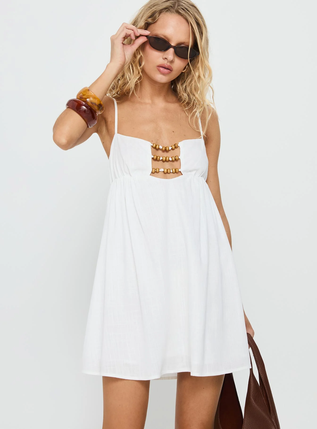 Beabado Beaded Mini Dress White - luluinthesky